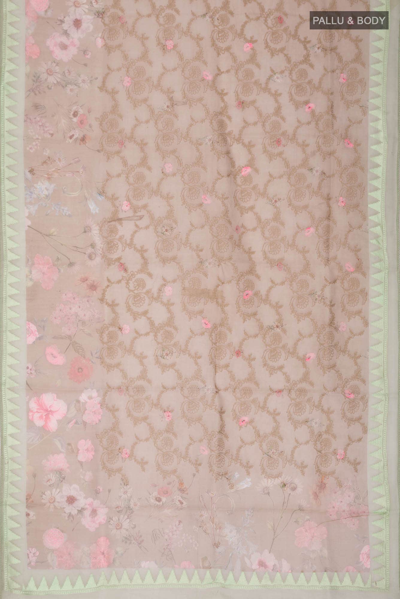 Beige Organza Silk Saree