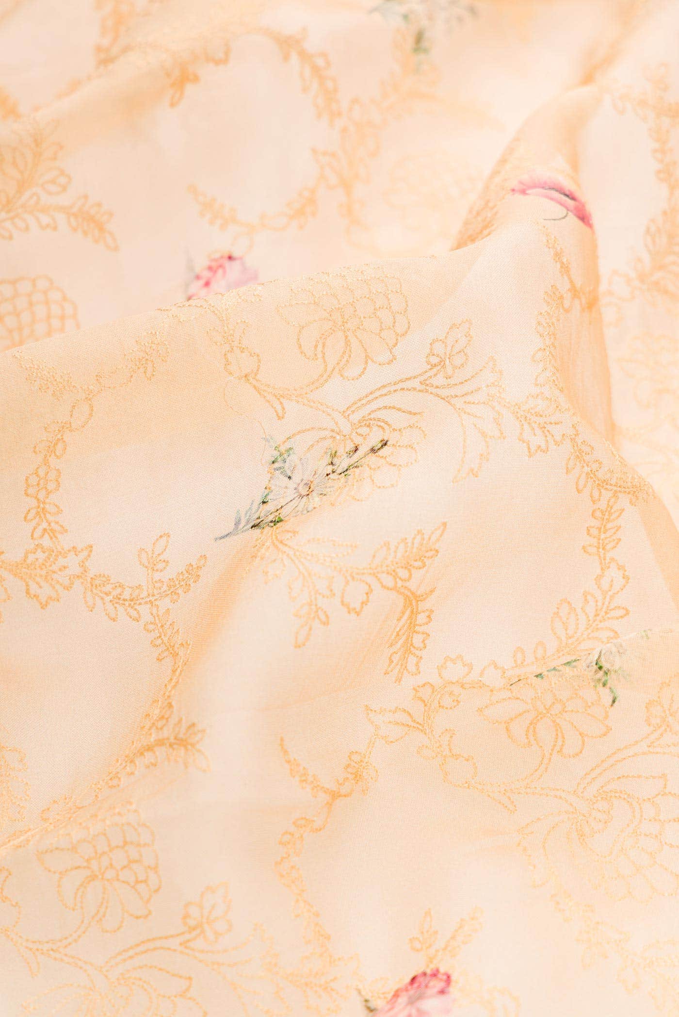 Golden Peach Organza Silk Saree