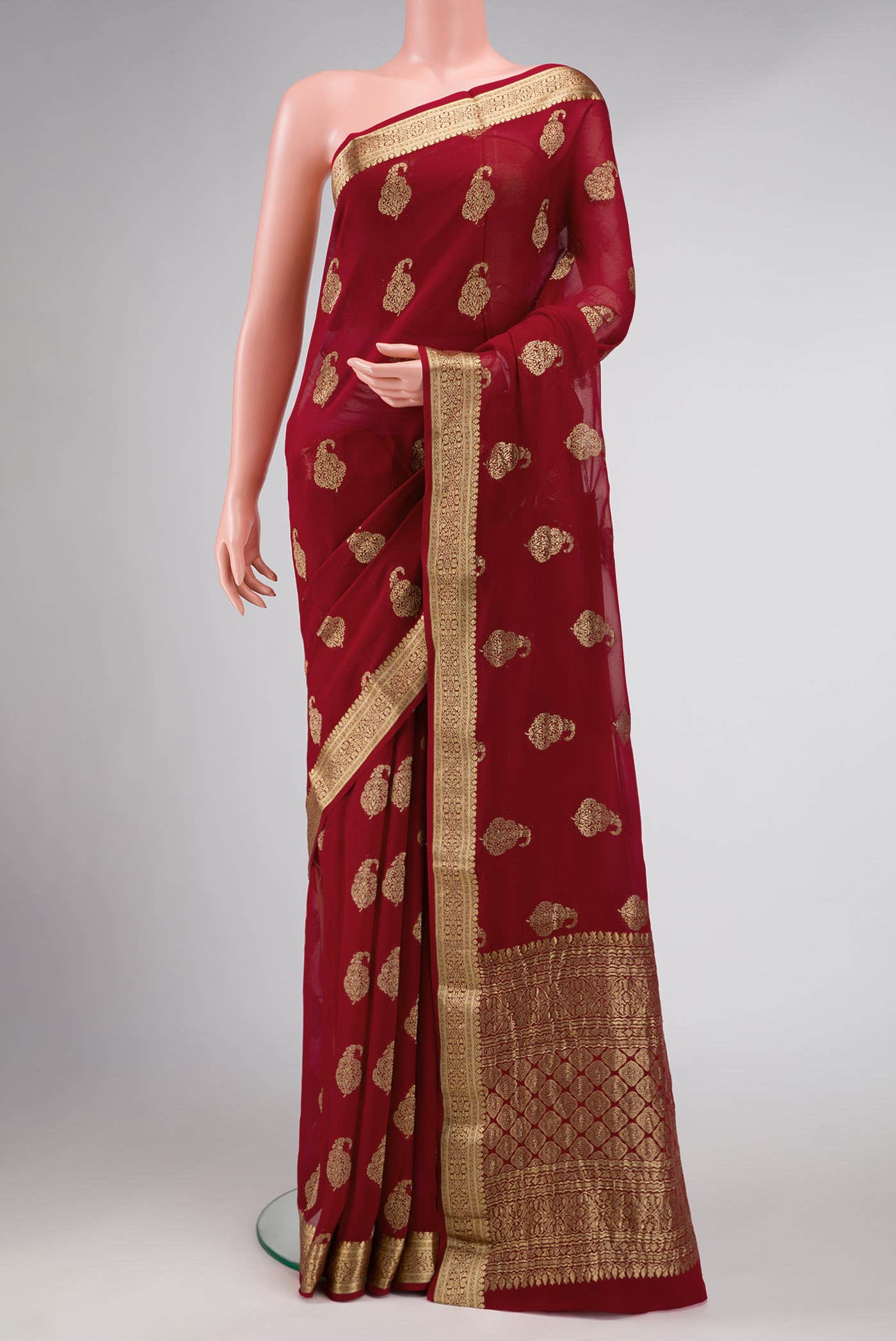 Deep Red Mysore Georgette Saree