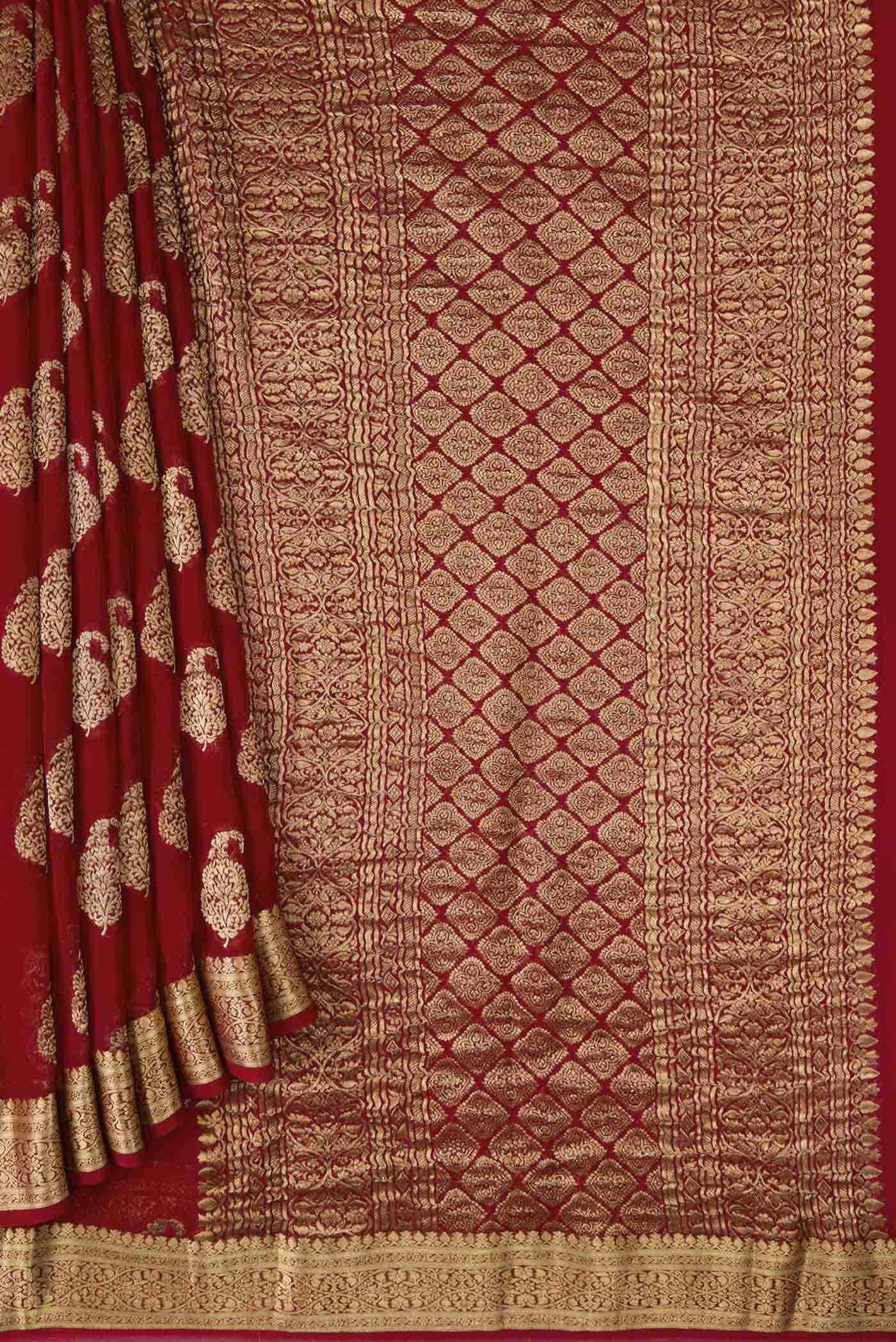 Deep Red Mysore Georgette Saree