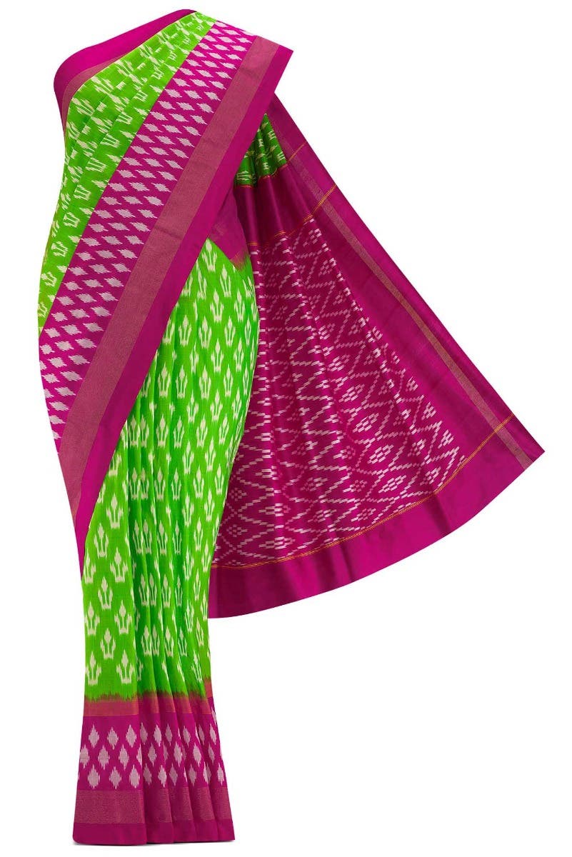 Parrot Green Dual Tone Double Ikat Saree