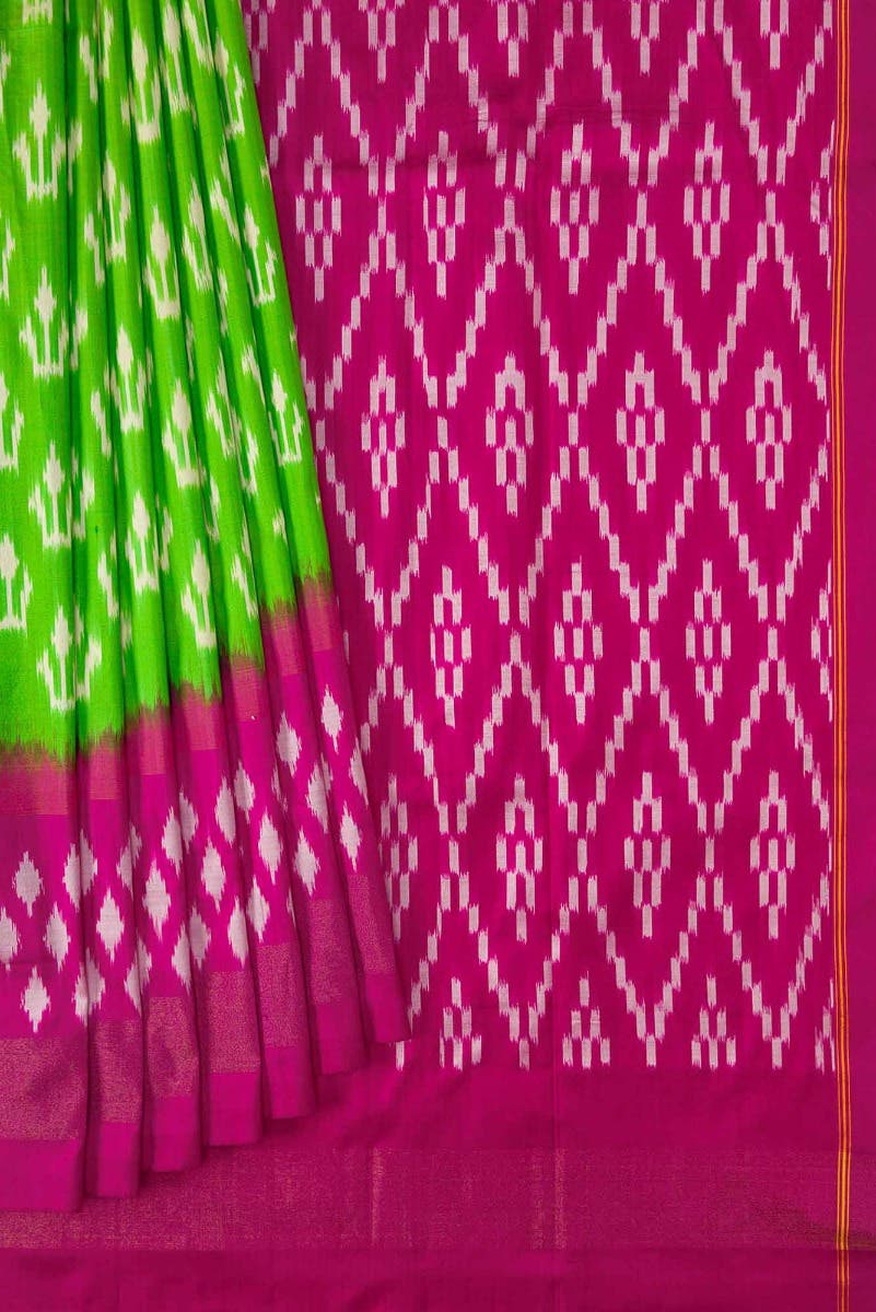 Parrot Green Dual Tone Double Ikat Saree