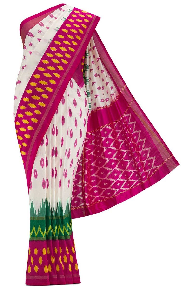 Off White Dual Tone Double Ikat Saree