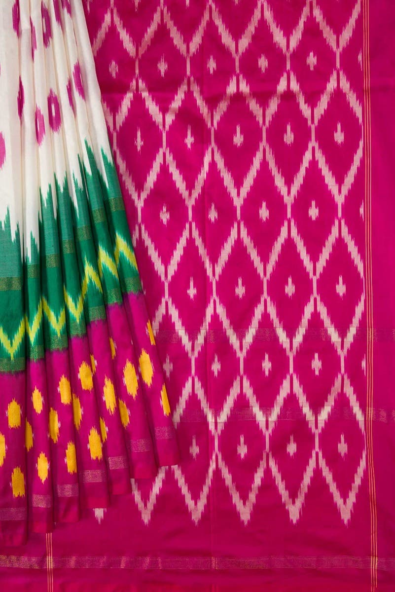 Off White Dual Tone Double Ikat Saree