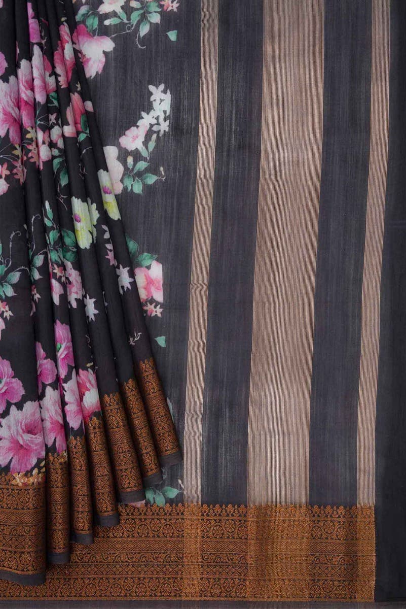 Black Dual Tone Blended Chanderi Silk Saree