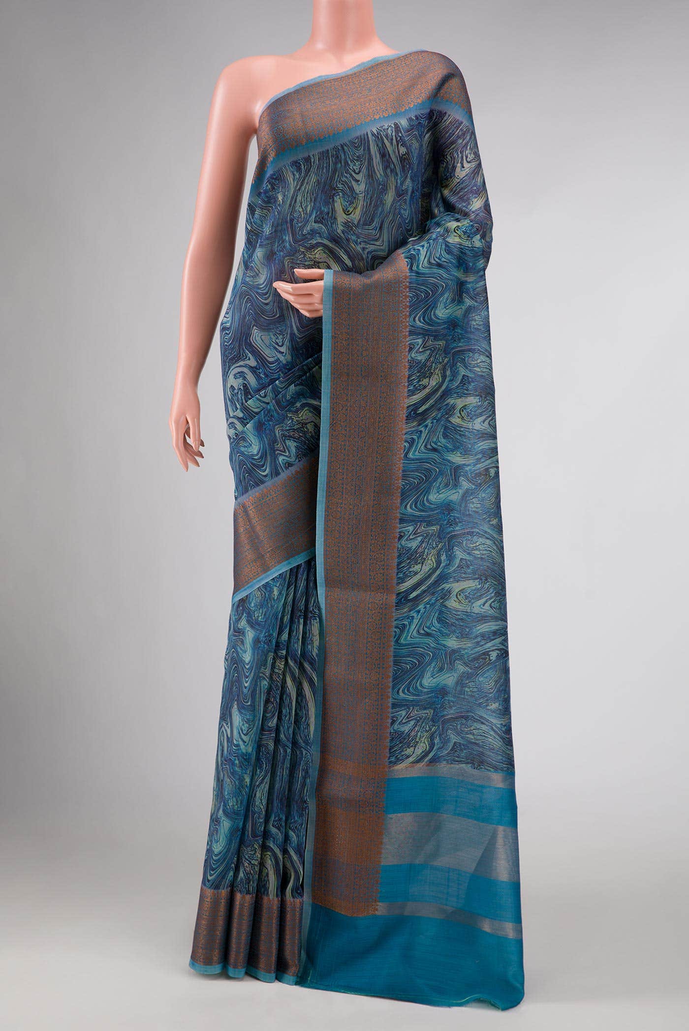 Peacock Blue Chanderi Silk Saree