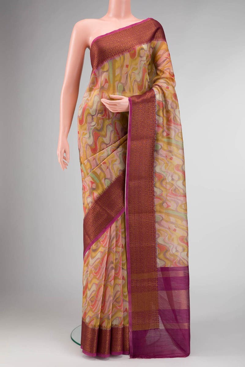 Mustard Dual Tone Chanderi Silk Saree
