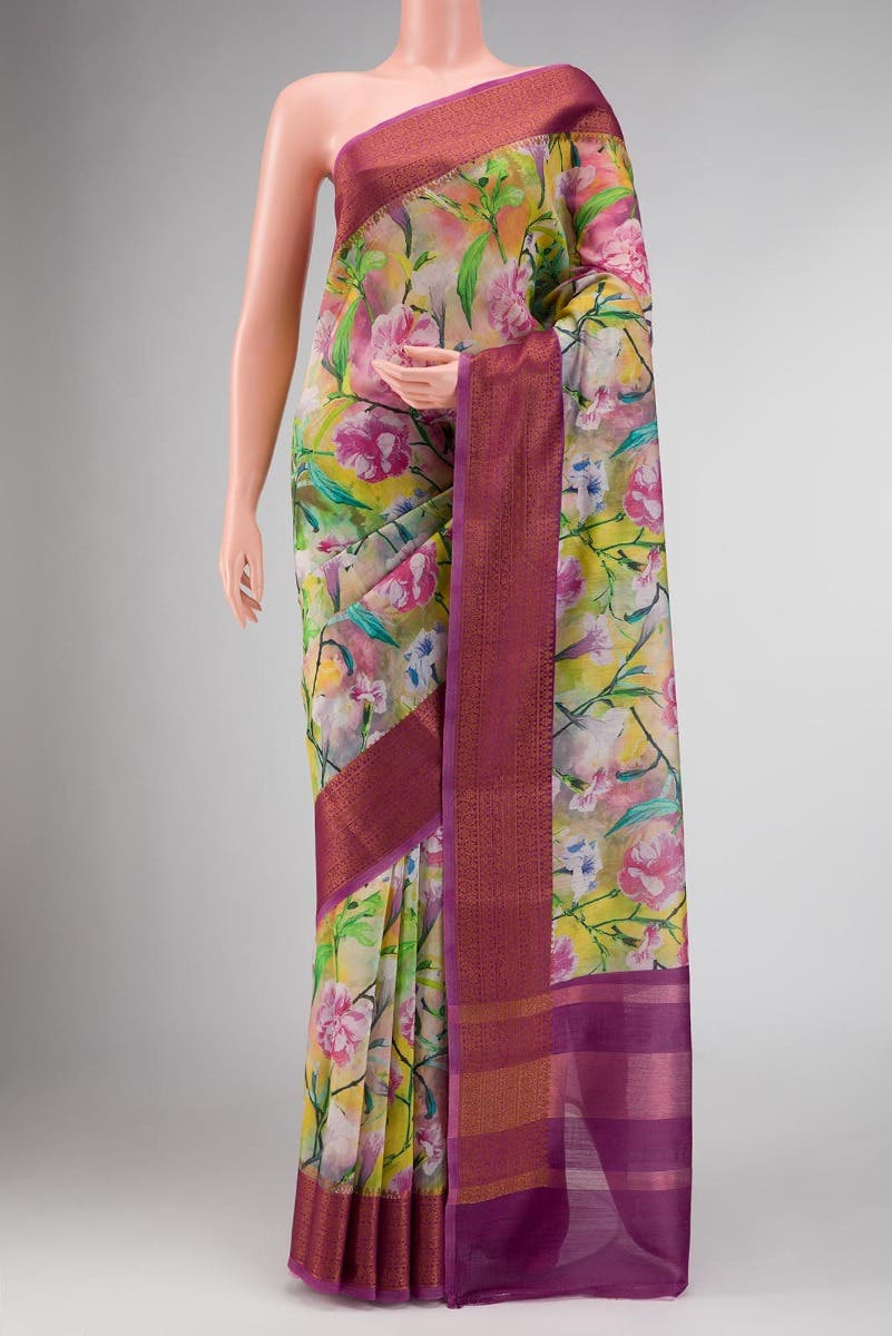 Yellow Dual Tone Chanderi Silk Saree