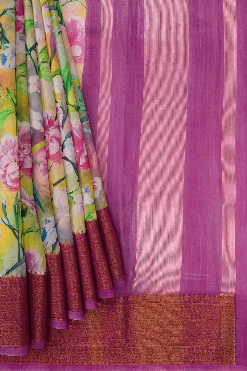 Yellow Dual Tone Chanderi Silk Saree