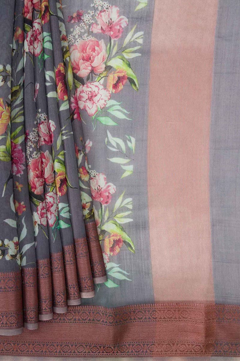 Grey Dual Tone Chanderi Silk Saree