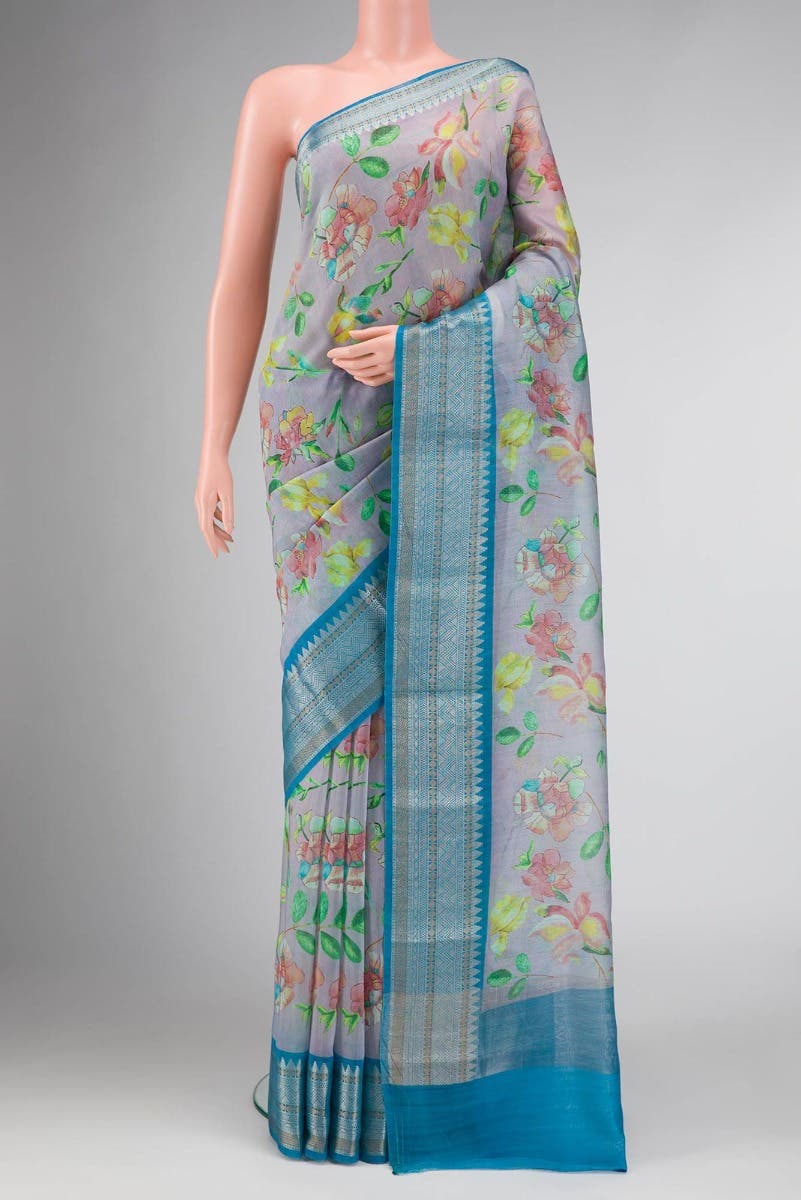 Grey Dual Tone Chanderi Silk Saree