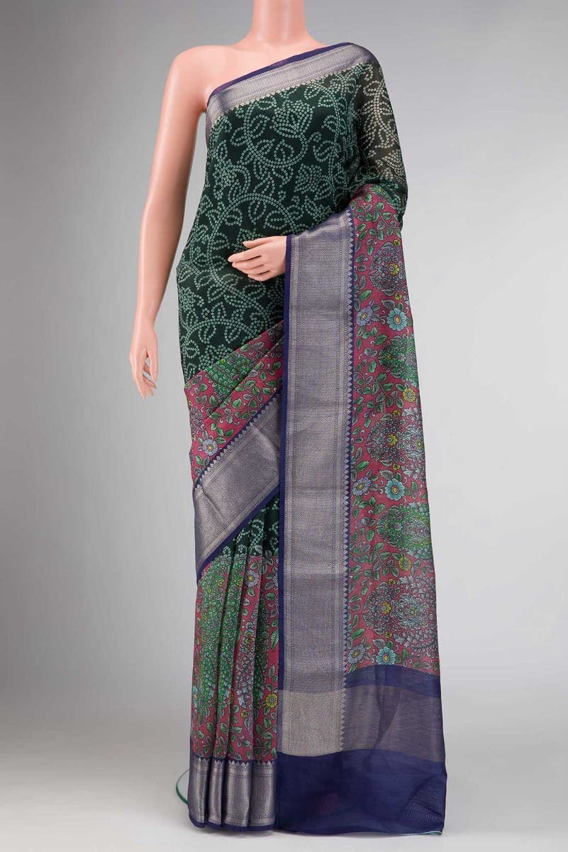 Green and Maroon Dual Tone Chanderi Silk Saree