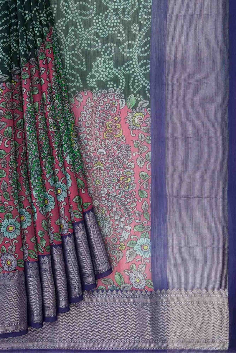 Green and Maroon Dual Tone Chanderi Silk Saree