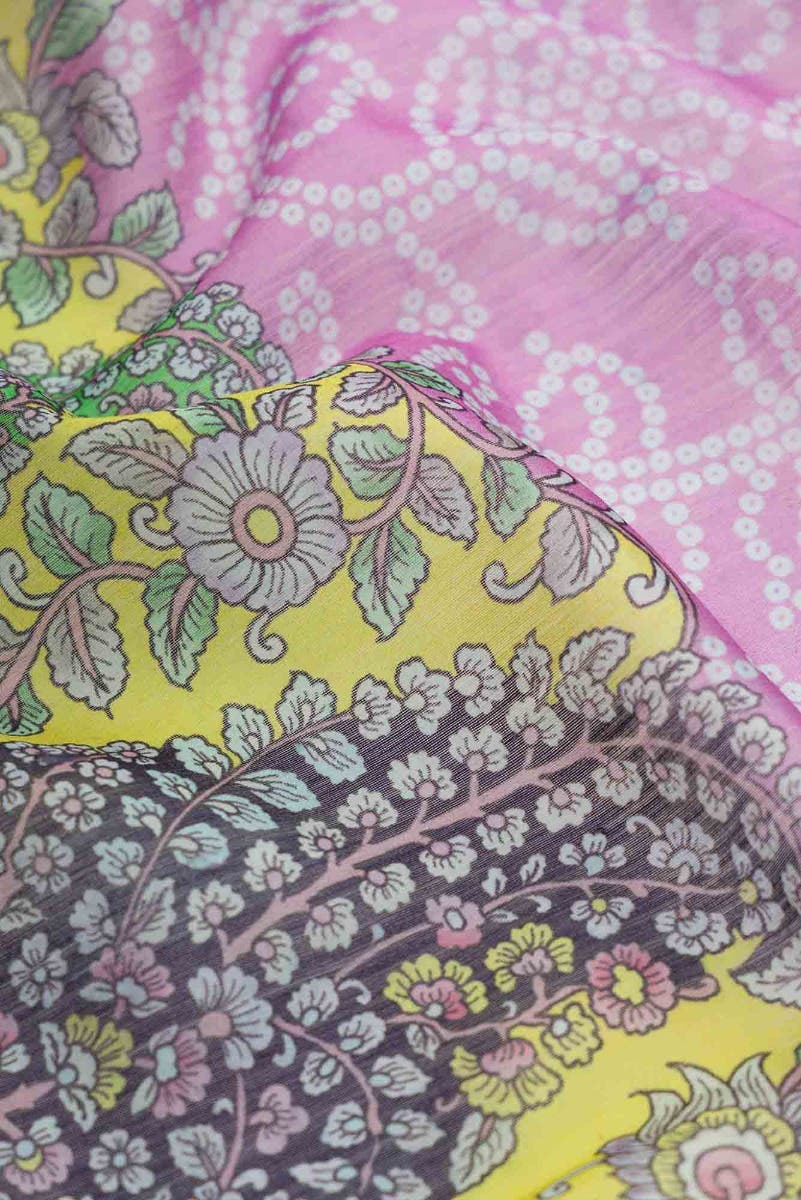Lavender and Yellow Dual Tone Chanderi Silk Saree