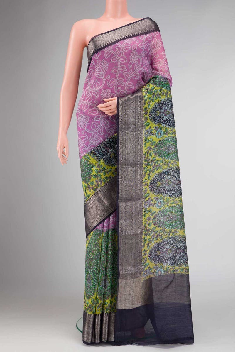 Lavender and Yellow Dual Tone Chanderi Silk Saree
