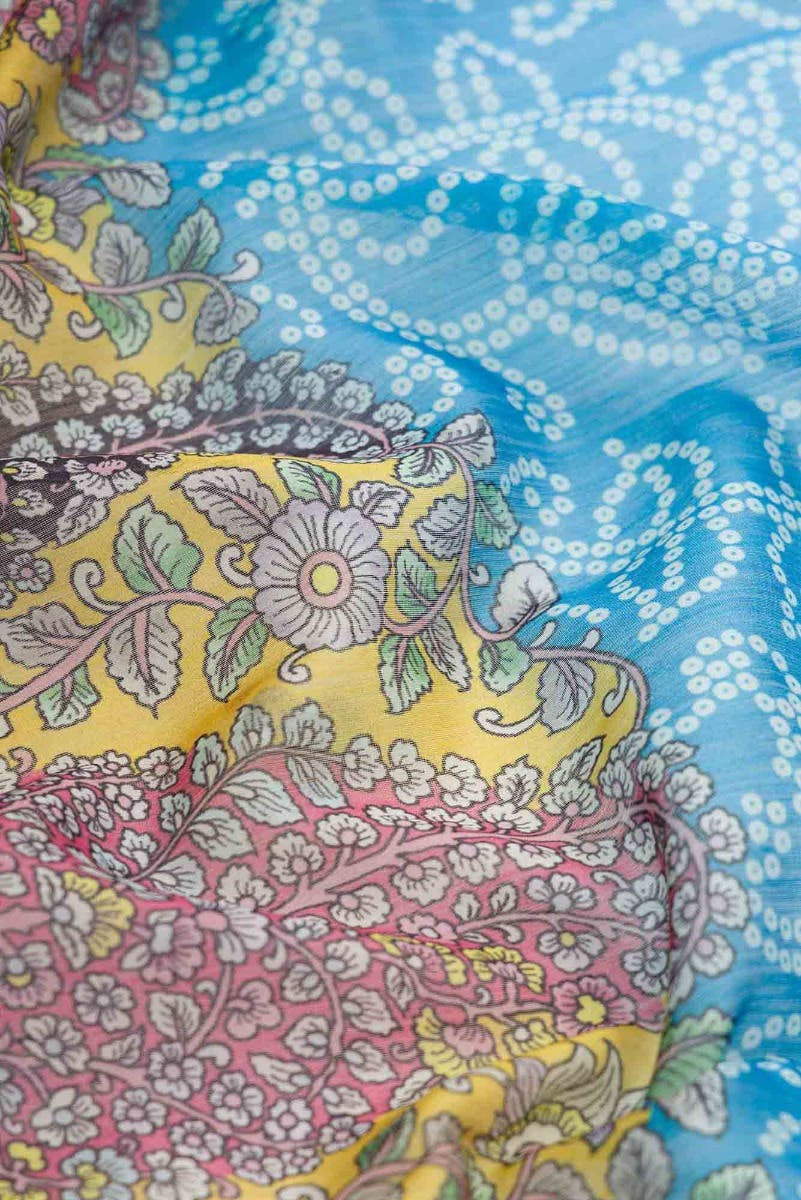 Sky Blue and Yellow Dual Tone Chanderi Silk Saree