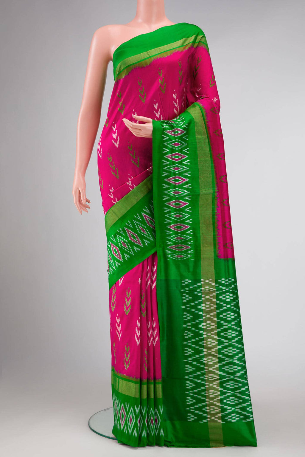 Dark Pink Dual Tone Double Ikat Saree