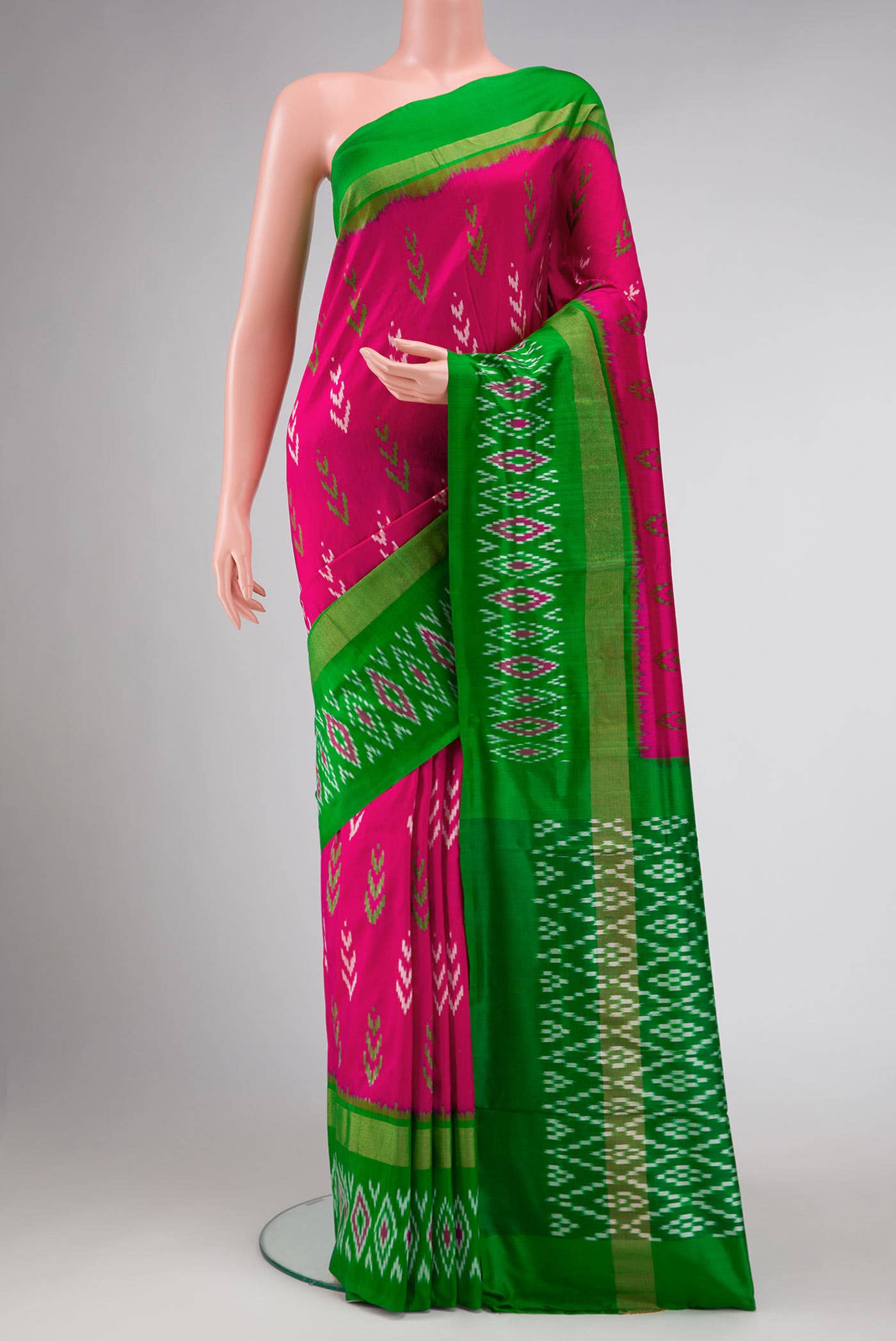 Dark Pink Dual Tone Double Ikat Saree