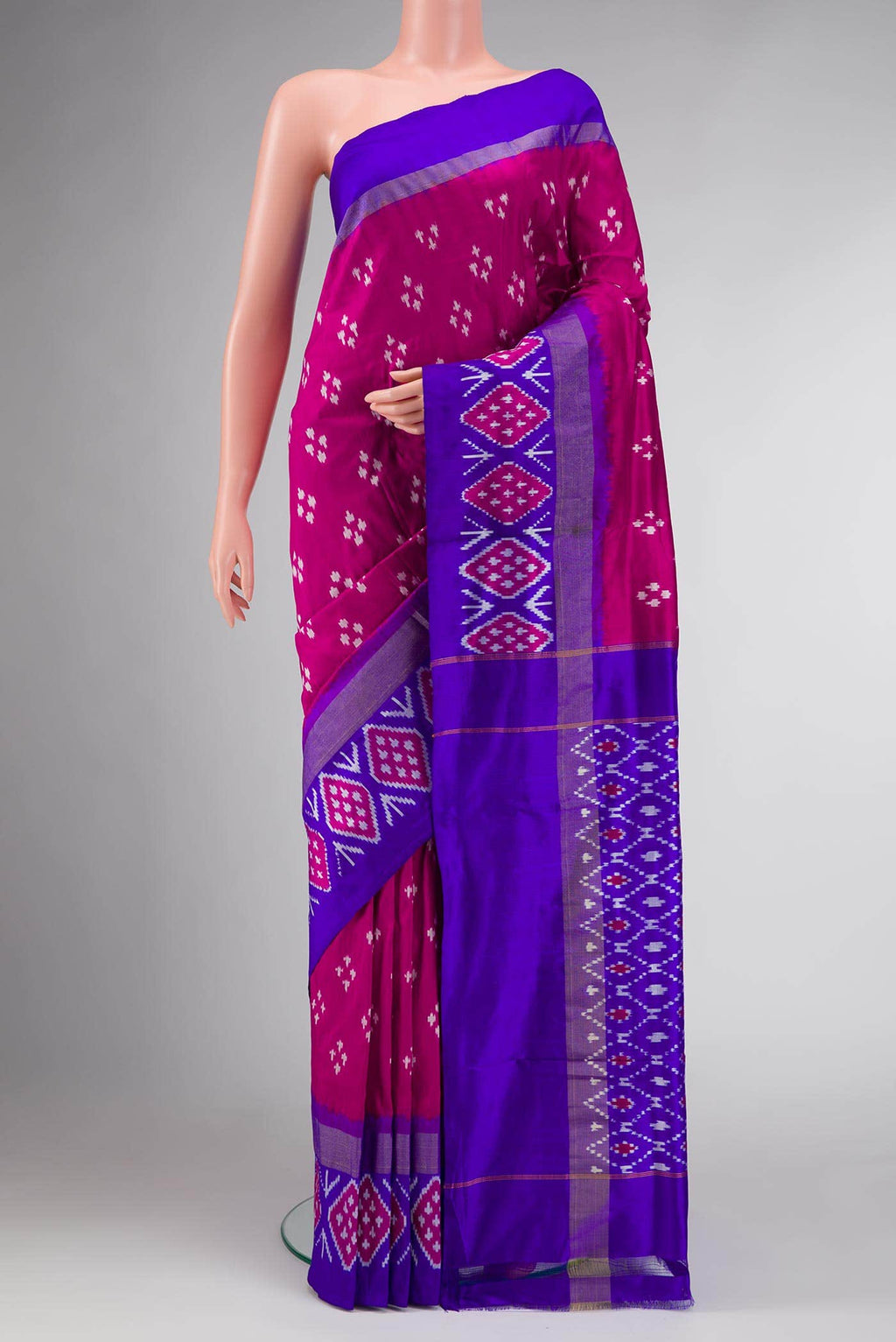Dark Pink Dual Tone Double Ikat Saree
