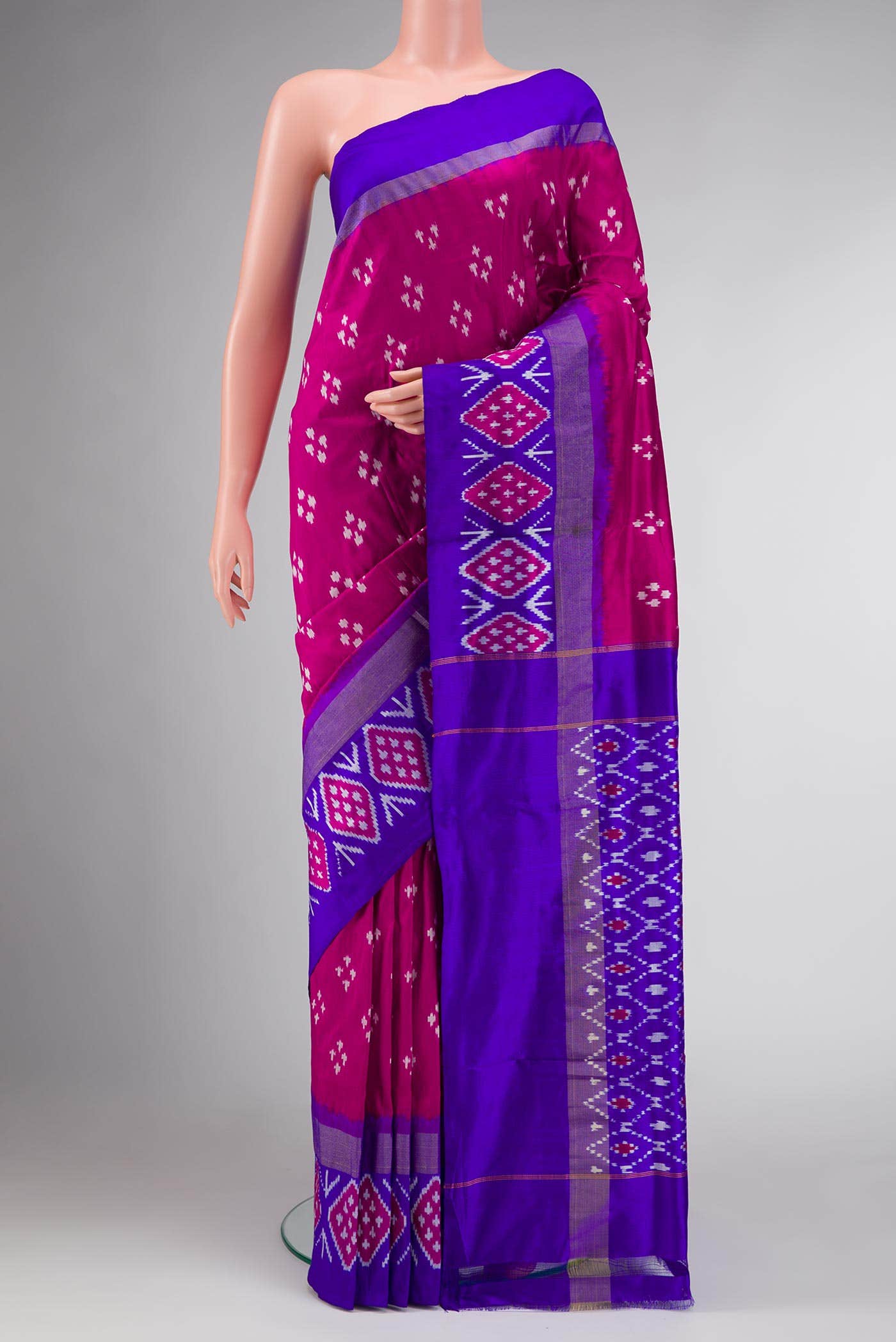 Dark Pink Dual Tone Double Ikat Saree