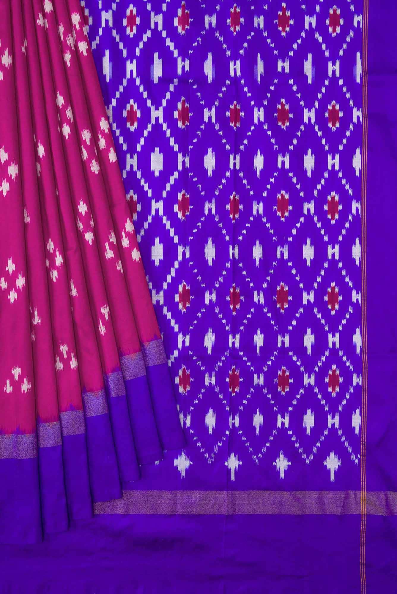 Dark Pink Dual Tone Double Ikat Saree