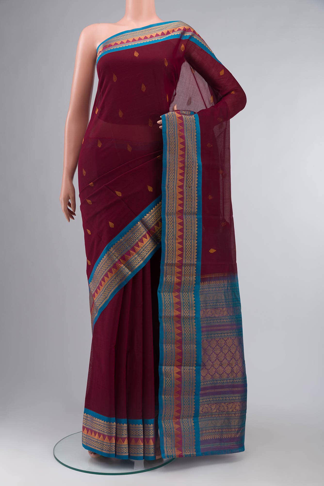 Maroon Gadwal cotton Saree