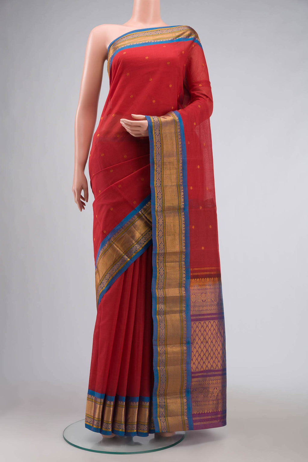 Red Gadwal cotton Saree
