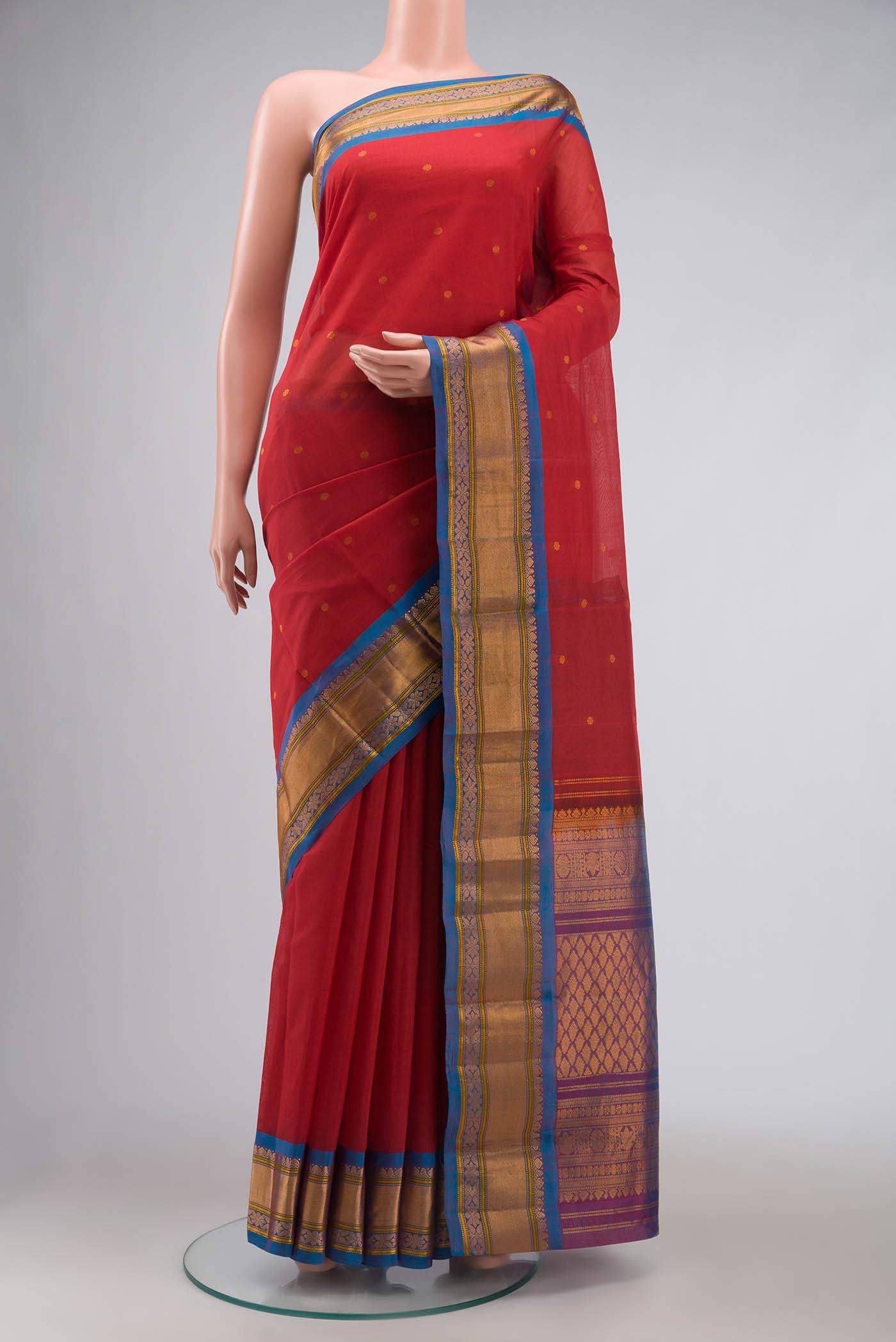 Red Gadwal cotton Saree