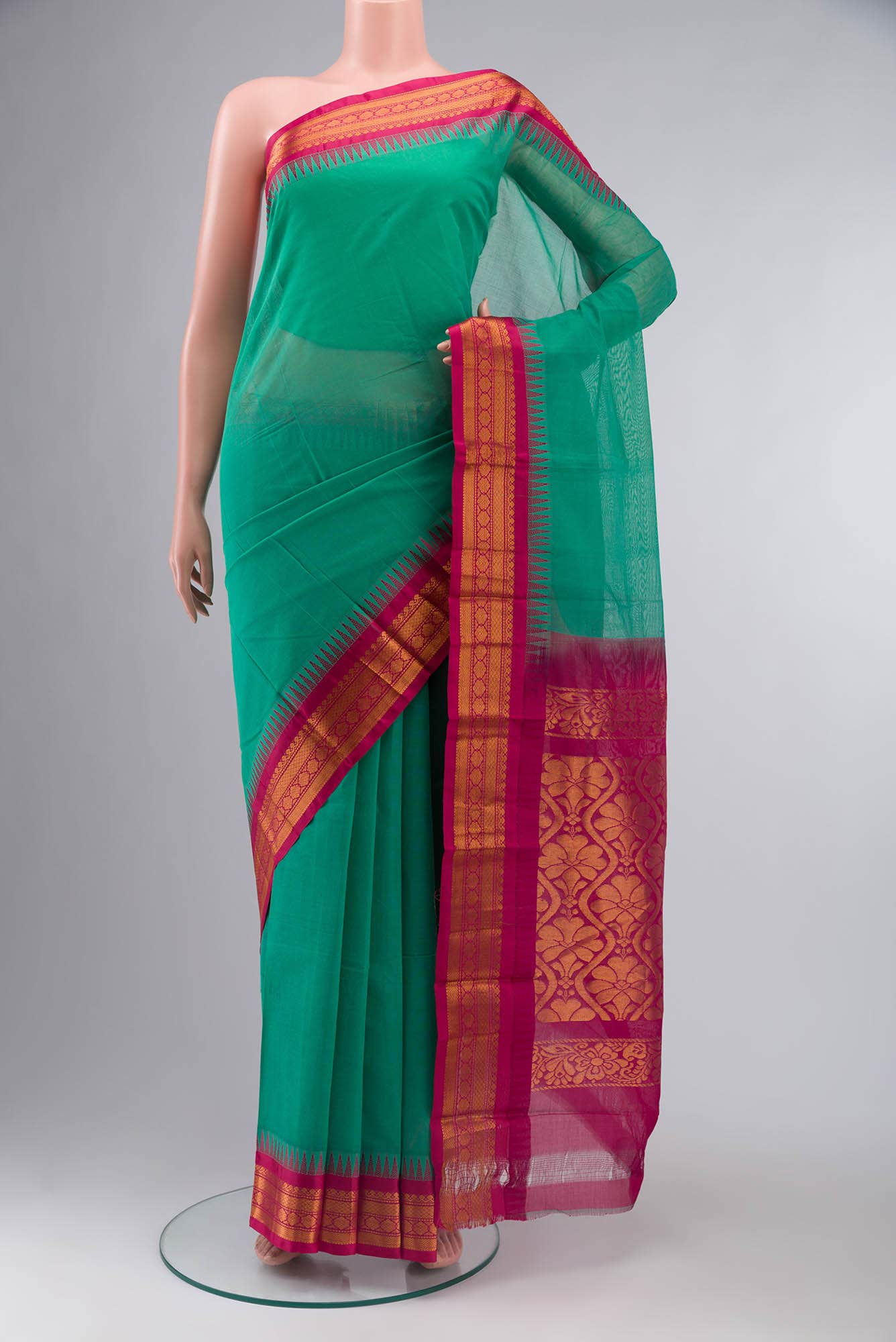 Green Gadwal cotton Saree