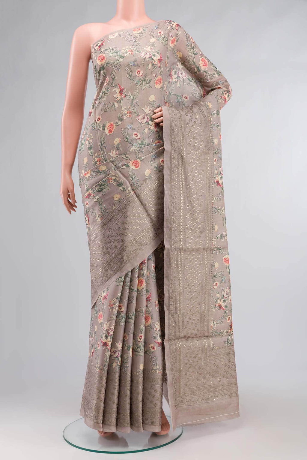 Beige Tussar Silk Saree