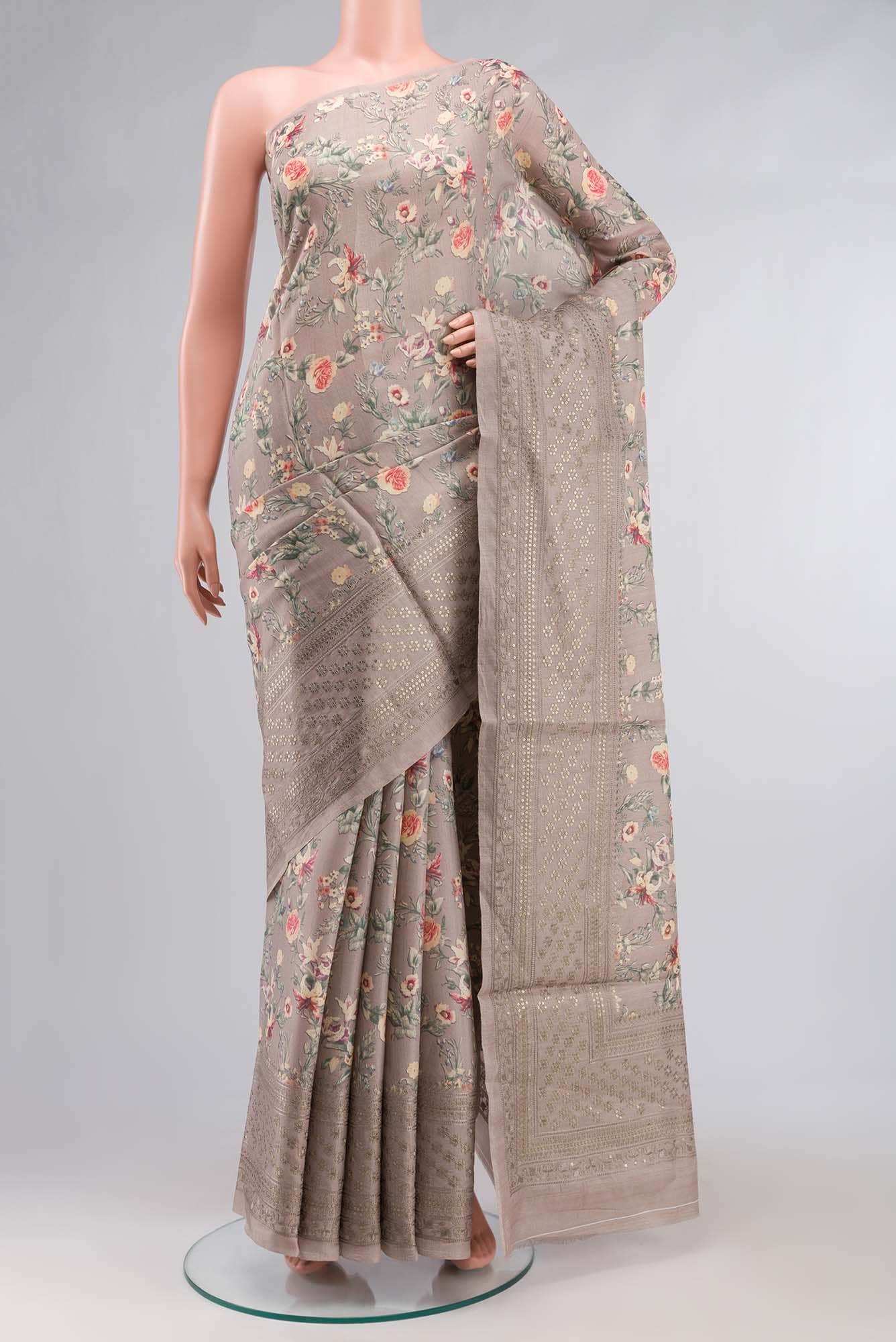 Beige Tussar Silk Saree