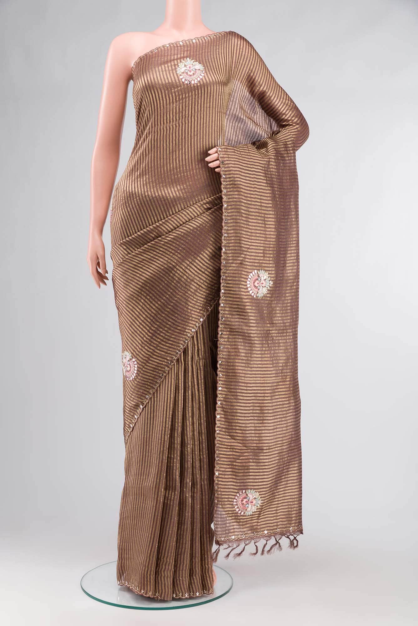 Brown Bhagalpuri Tussar Silk Saree