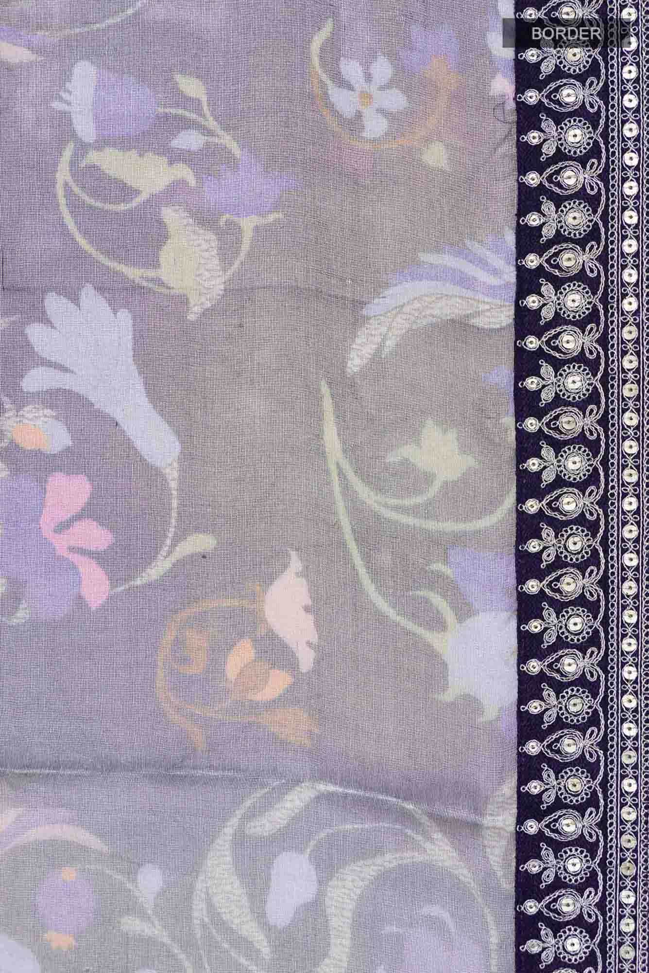 Navy Blue with Silver Dual Tone Organza Silk Saree