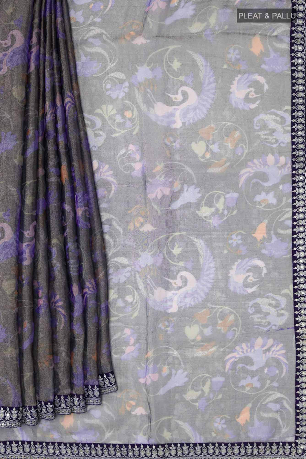 Navy Blue with Silver Dual Tone Organza Silk Saree