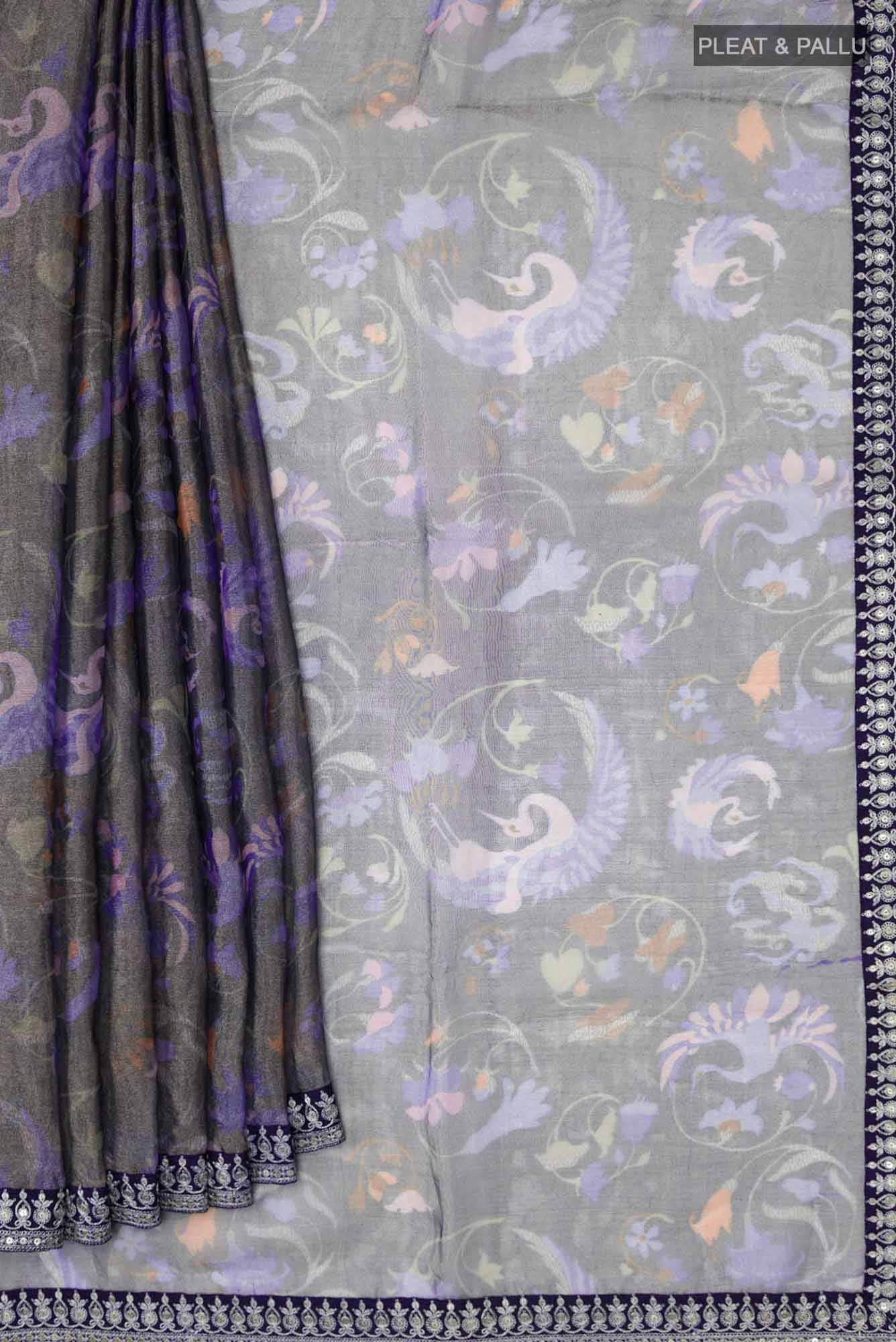 Navy Blue with Silver Dual Tone Organza Silk Saree