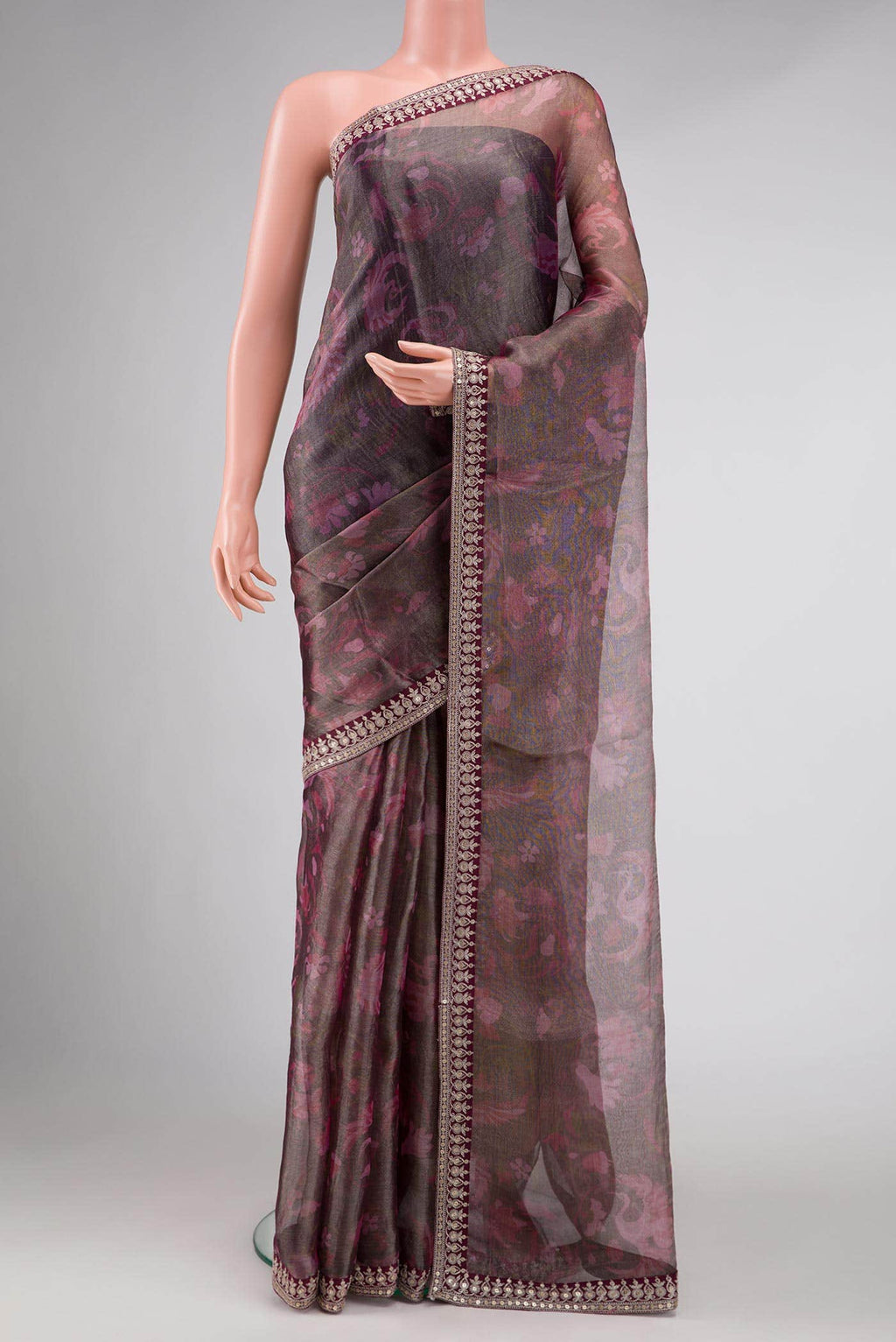 Burgundy Dual Tone Organza Silk Saree