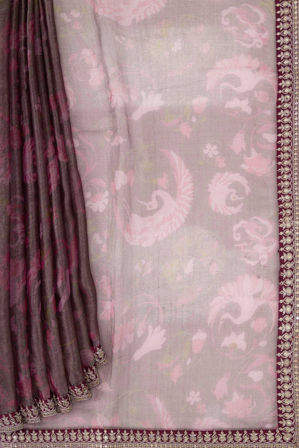 Burgundy Dual Tone Organza Silk Saree
