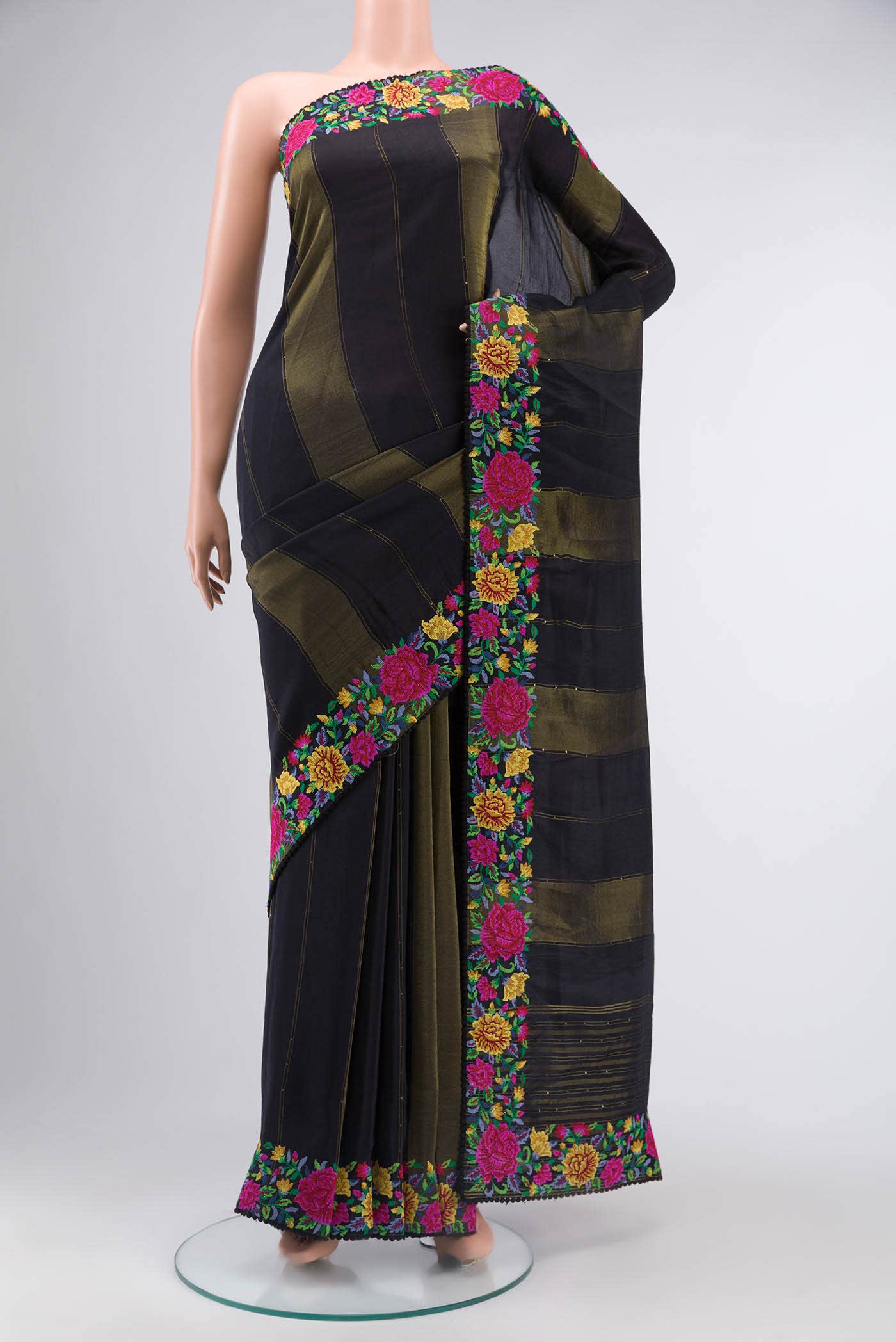 Black Tussar Silk Saree