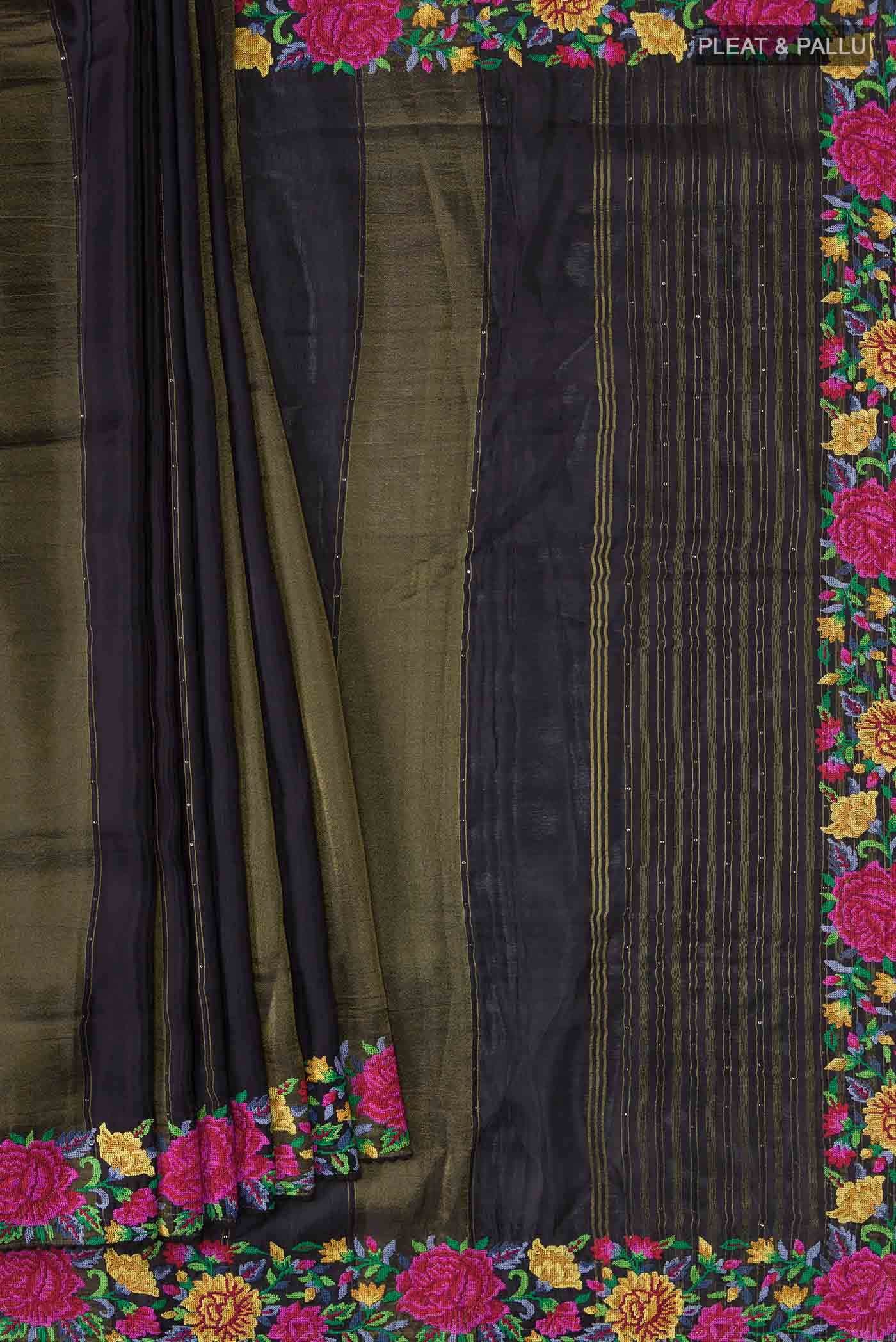 Black Tussar Silk Saree