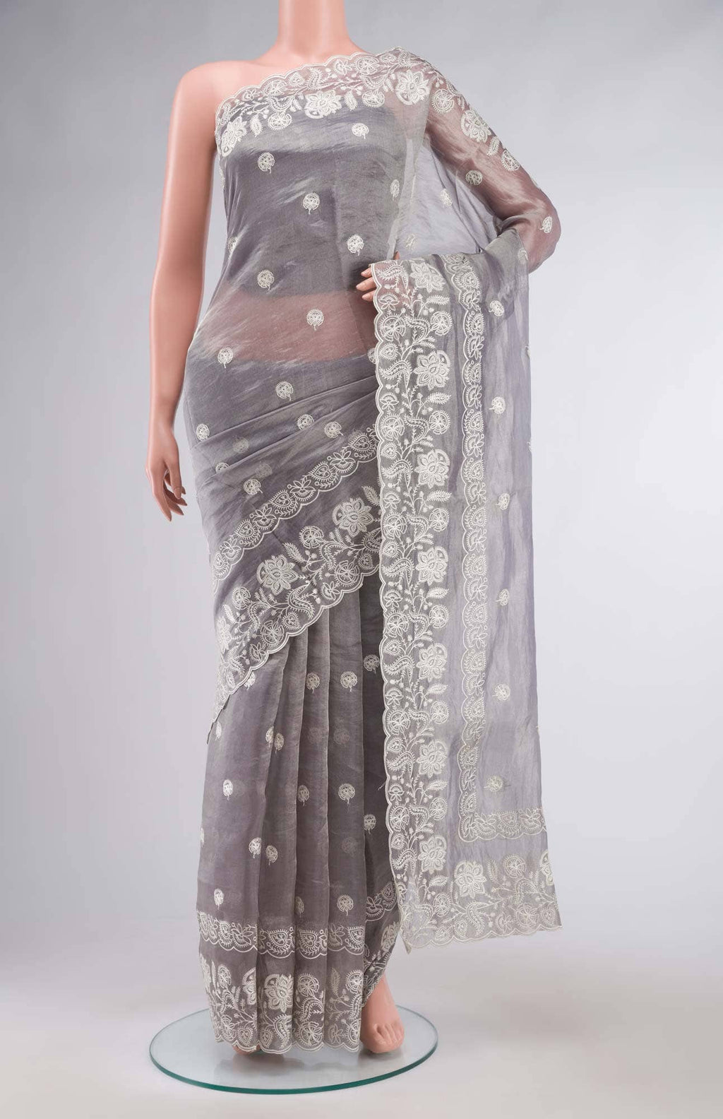 Grey Organza Silk Saree