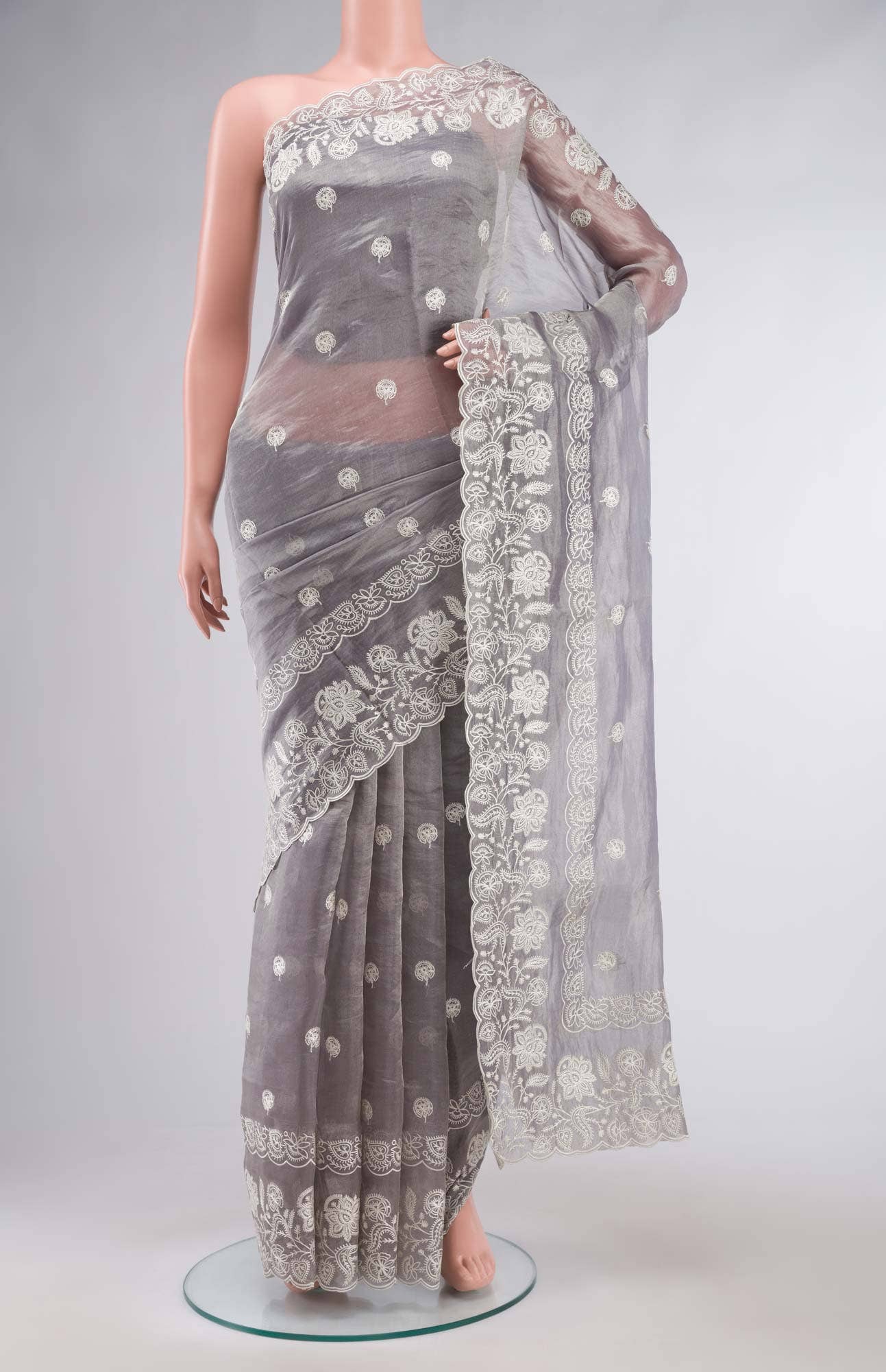 Grey Organza Silk Saree