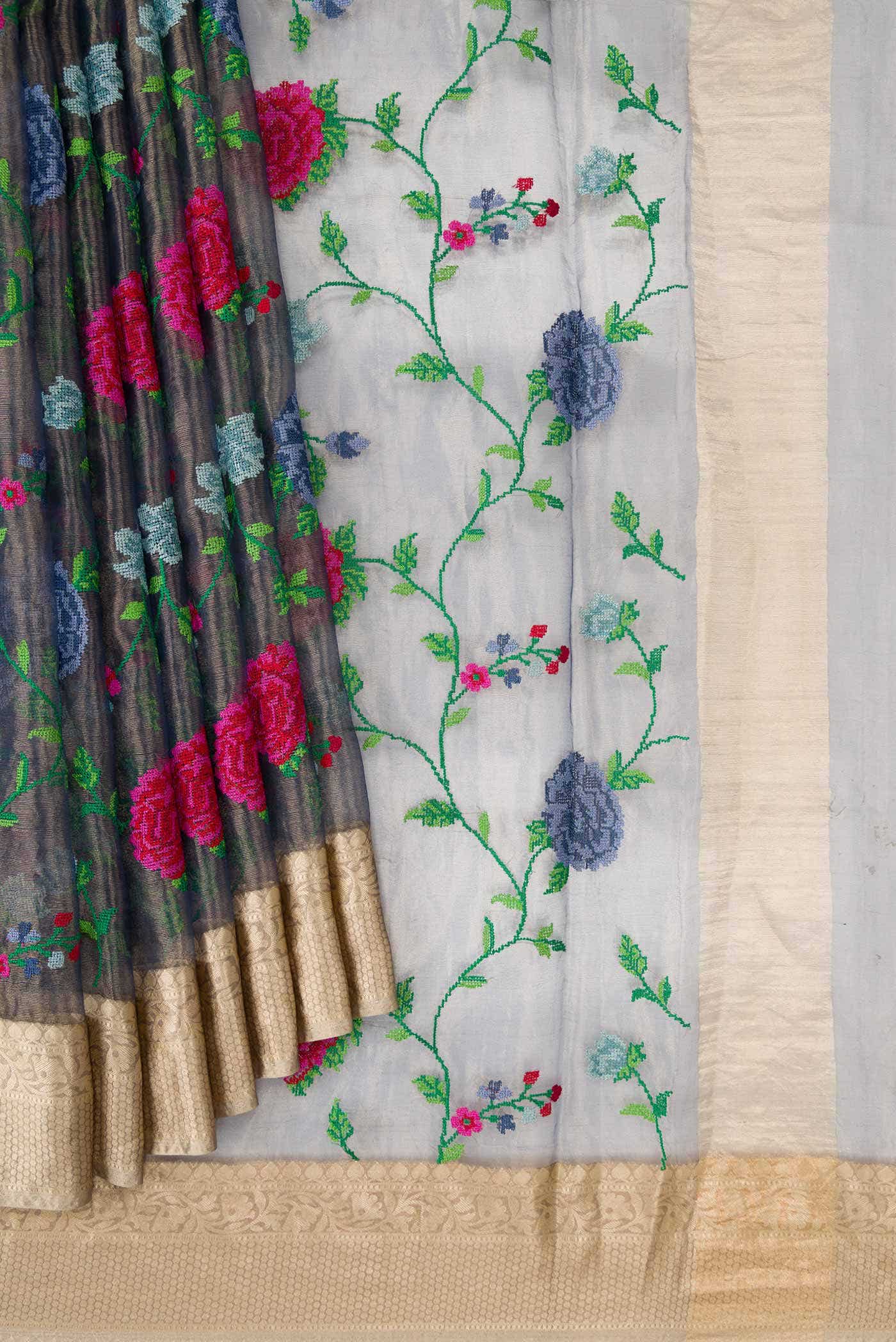 Grey Dual Tone Organza Silk Saree