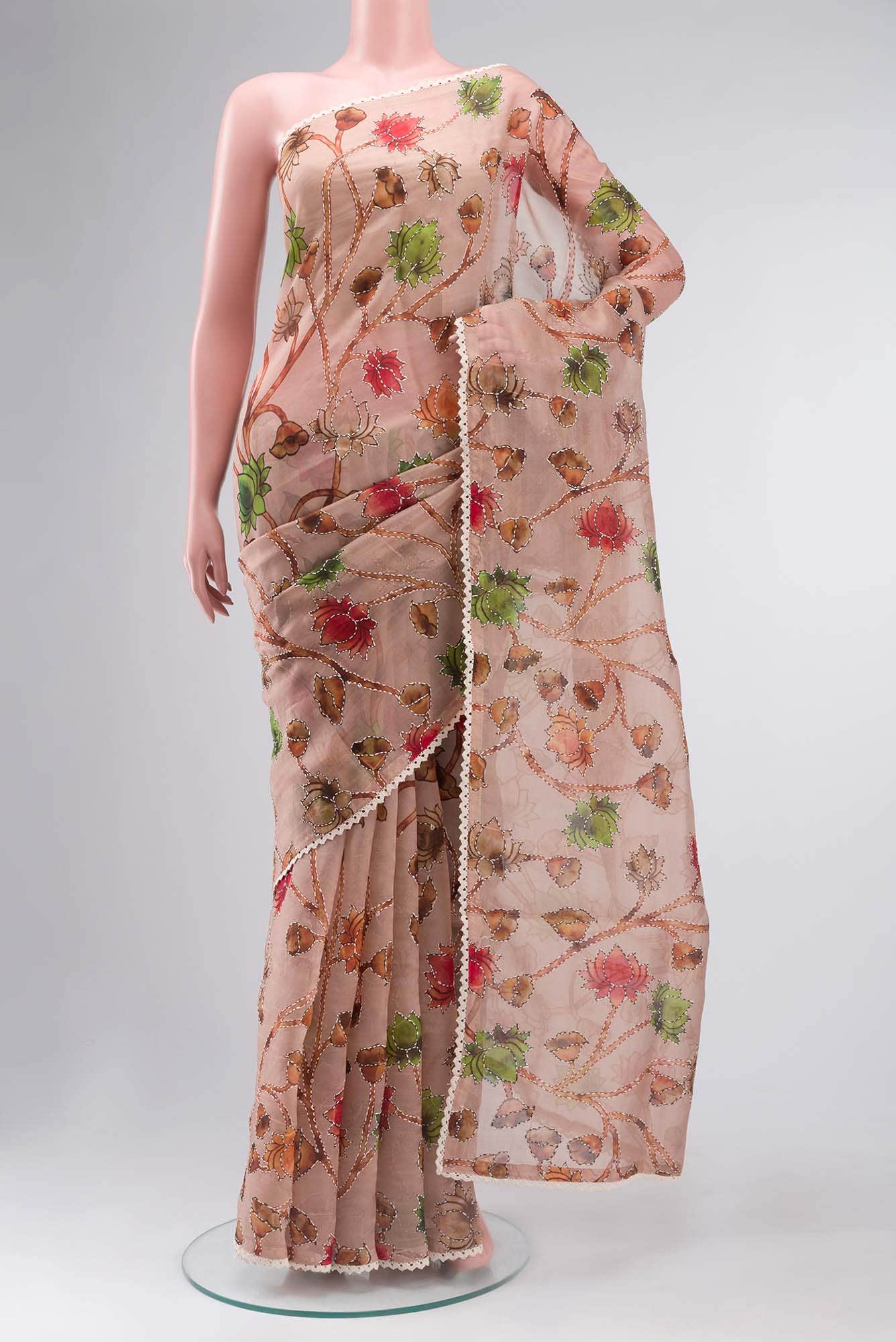 Peach Organza Silk Saree