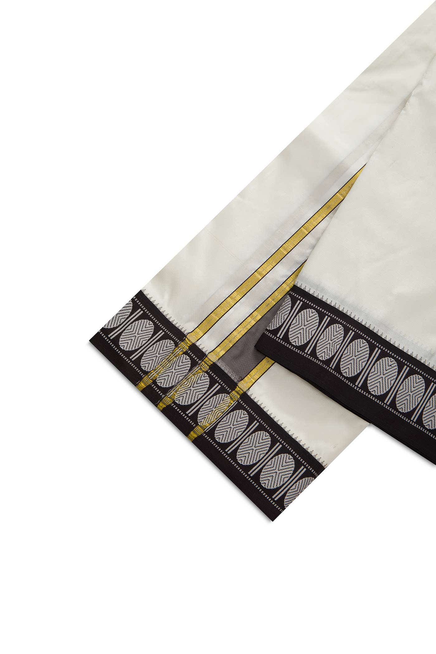 Off White Silk Dhoti With Angavastram (10X 6) Muzham