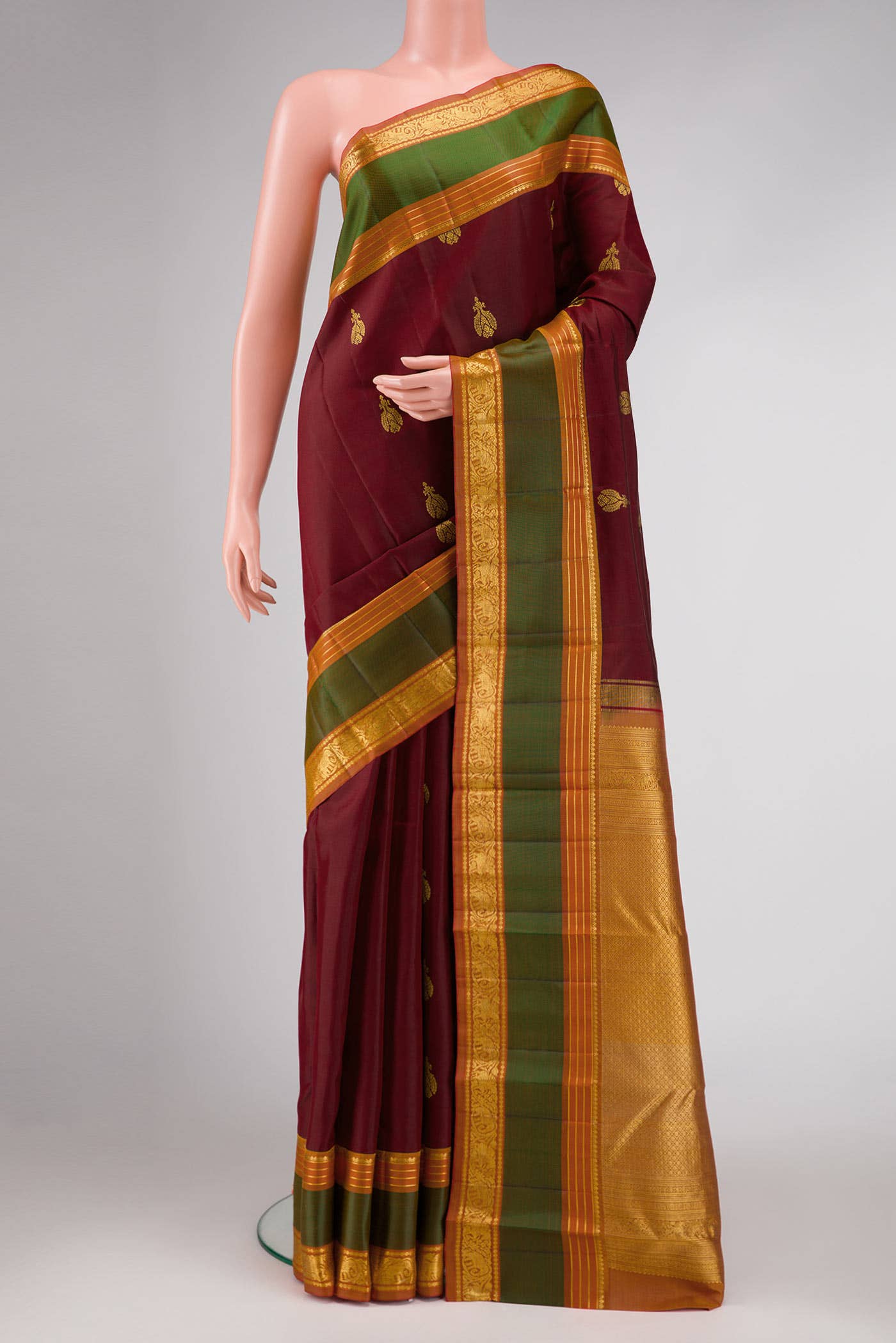 Maroon Dual Tone Kanchipuram Silk Saree