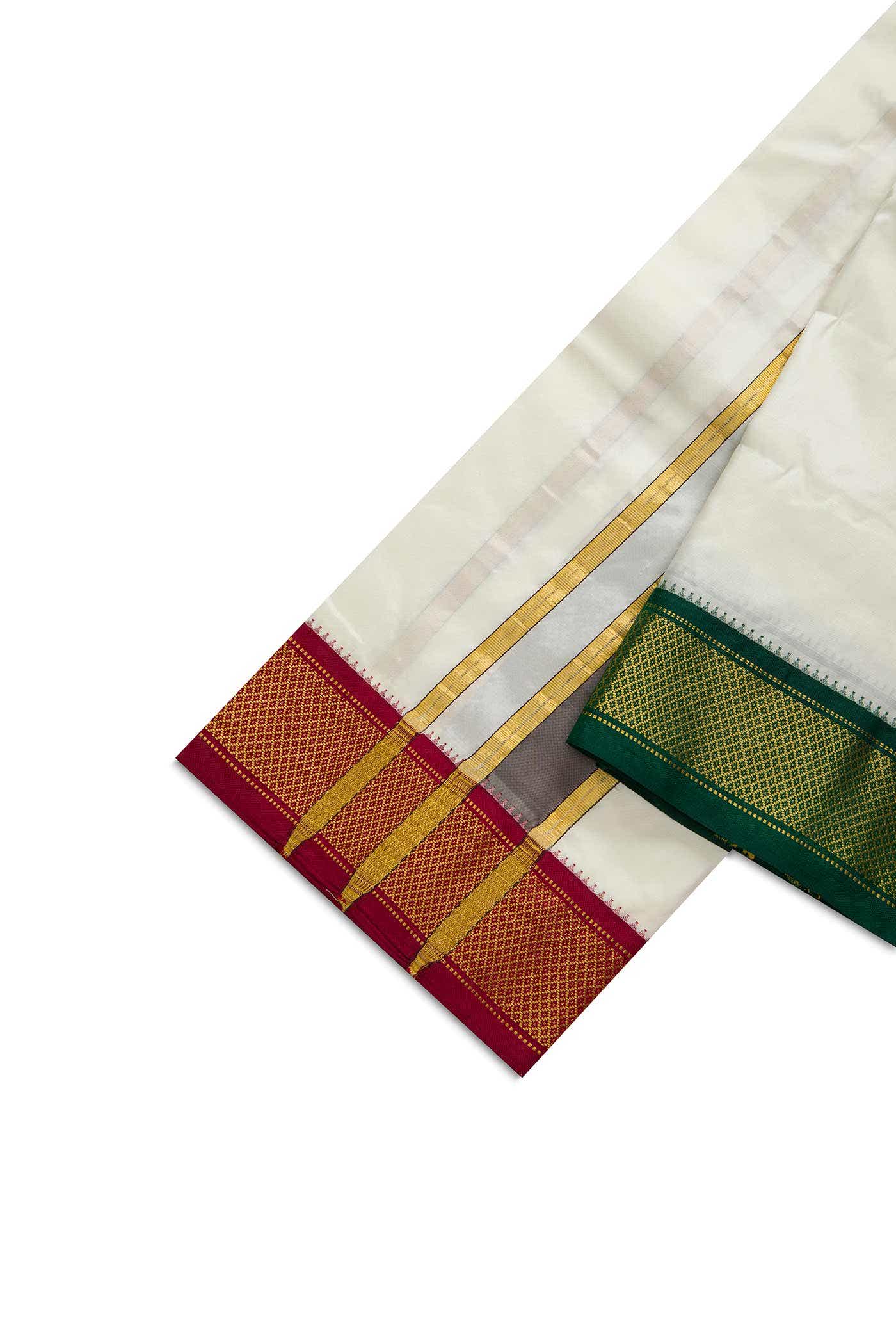 Cream Silk Dhoti With Angavastram (9X 5) Muzham
