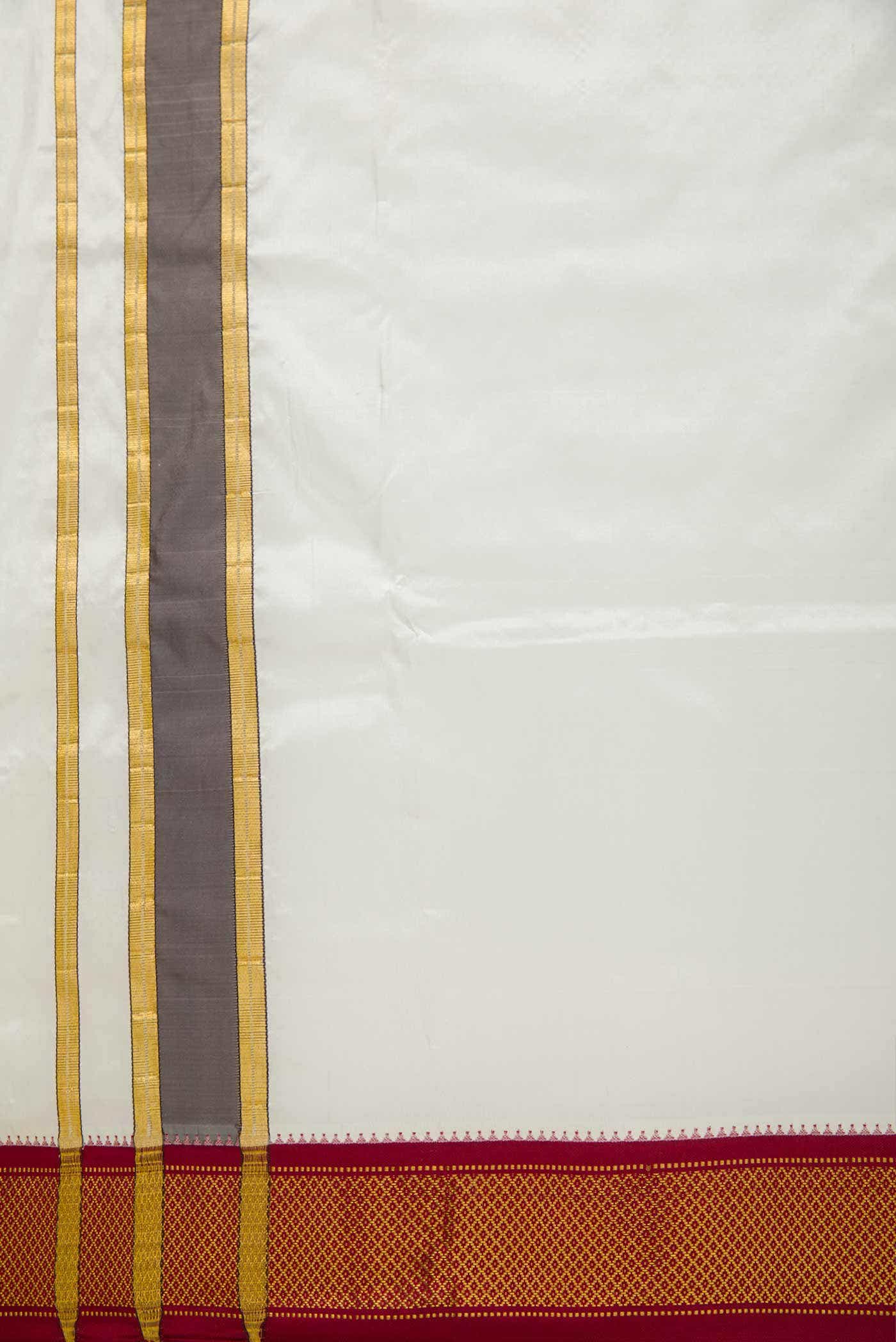 Cream Silk Dhoti With Angavastram (9X 5) Muzham