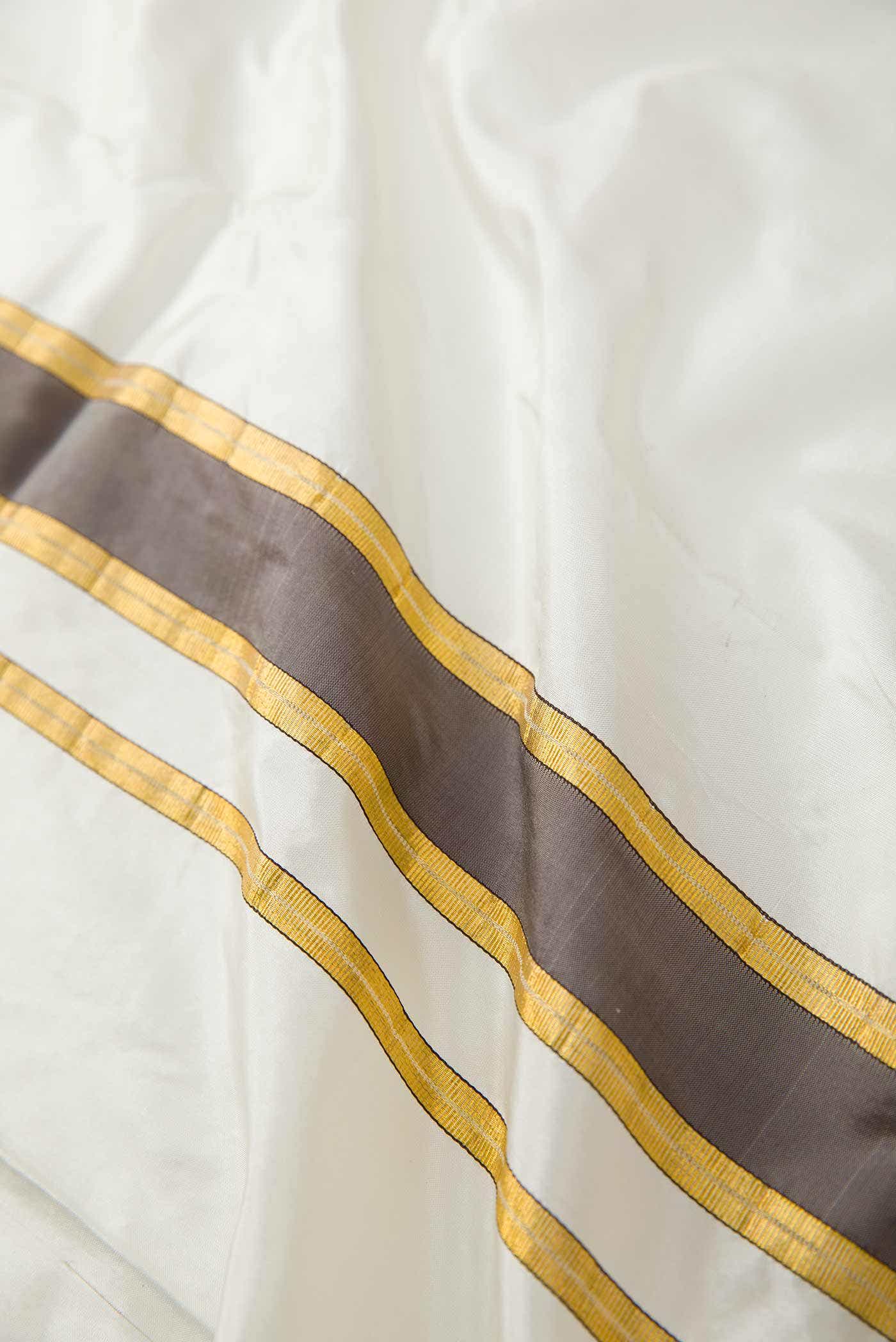 Cream Silk Dhoti With Angavastram (9X 5) Muzham