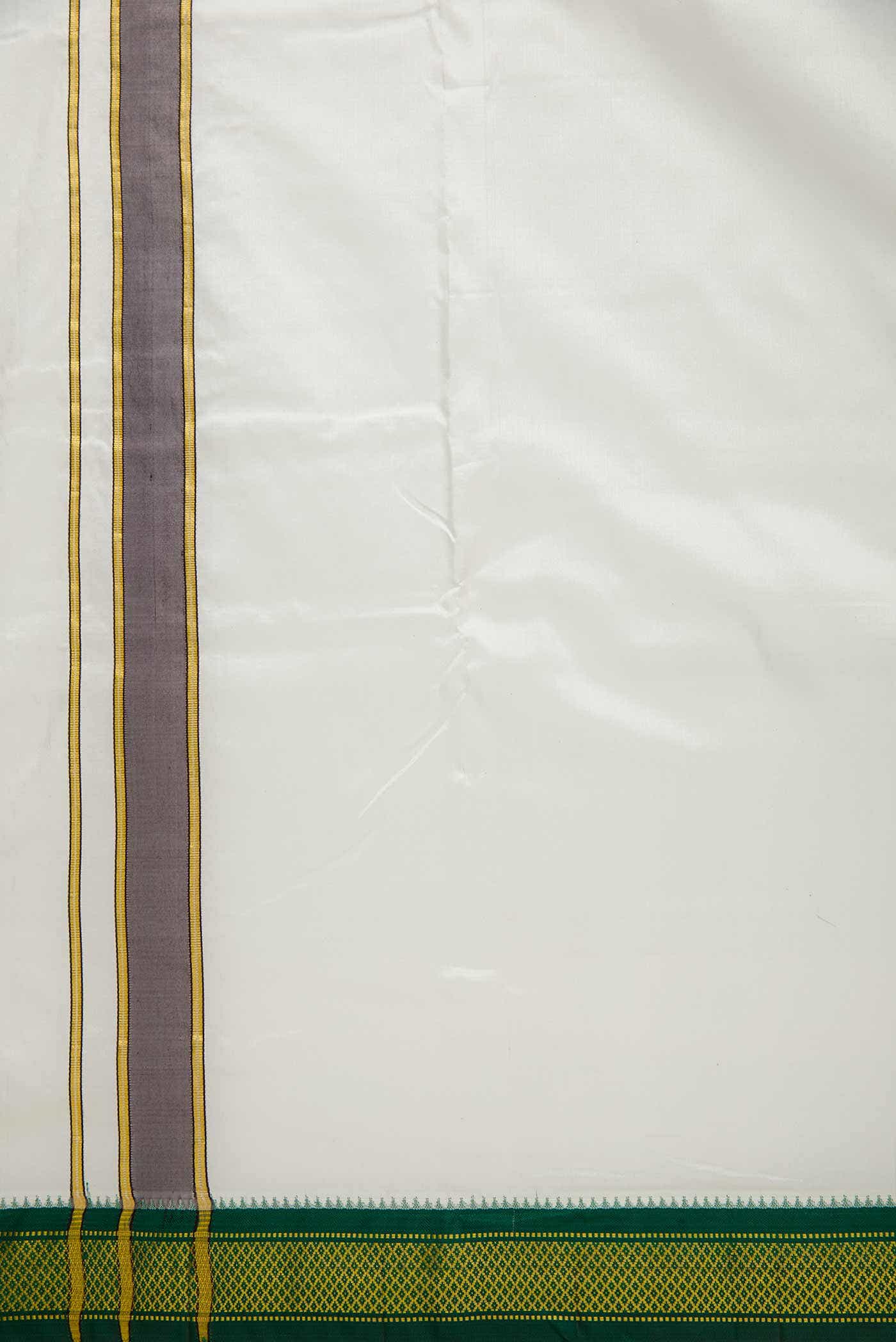 Cream Silk Dhoti With Angavastram (9X 5) Muzham