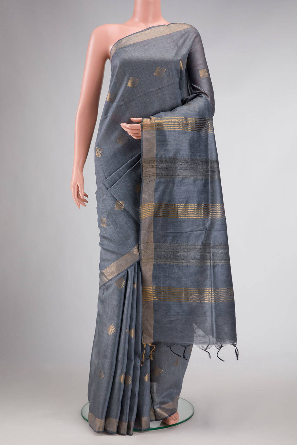 Grey Tussar Silk Saree